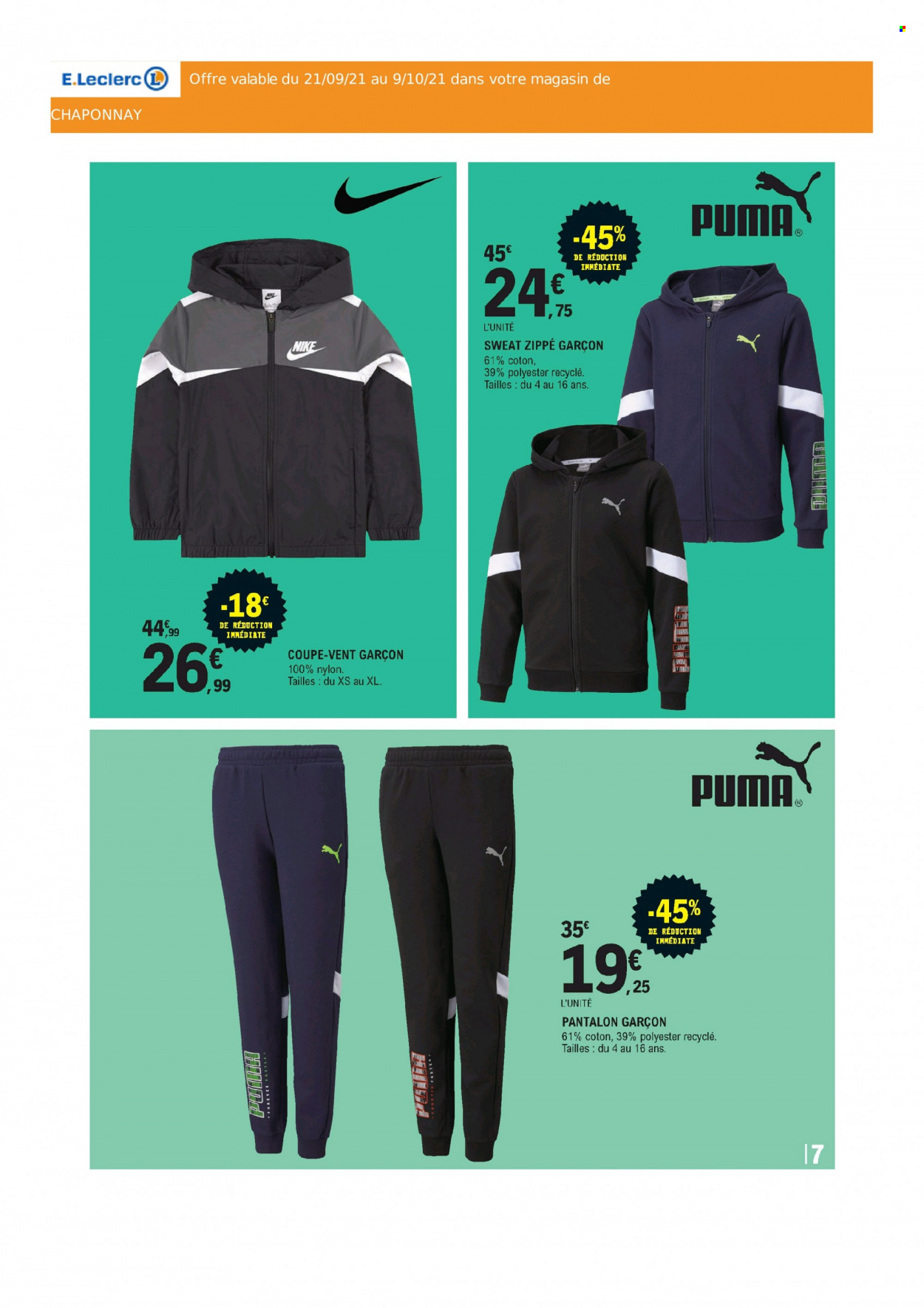 thumbnail - Catalogue E.Leclerc - Produits soldés - Puma, Nike, pantalon, sweat-shirt. Page 7.