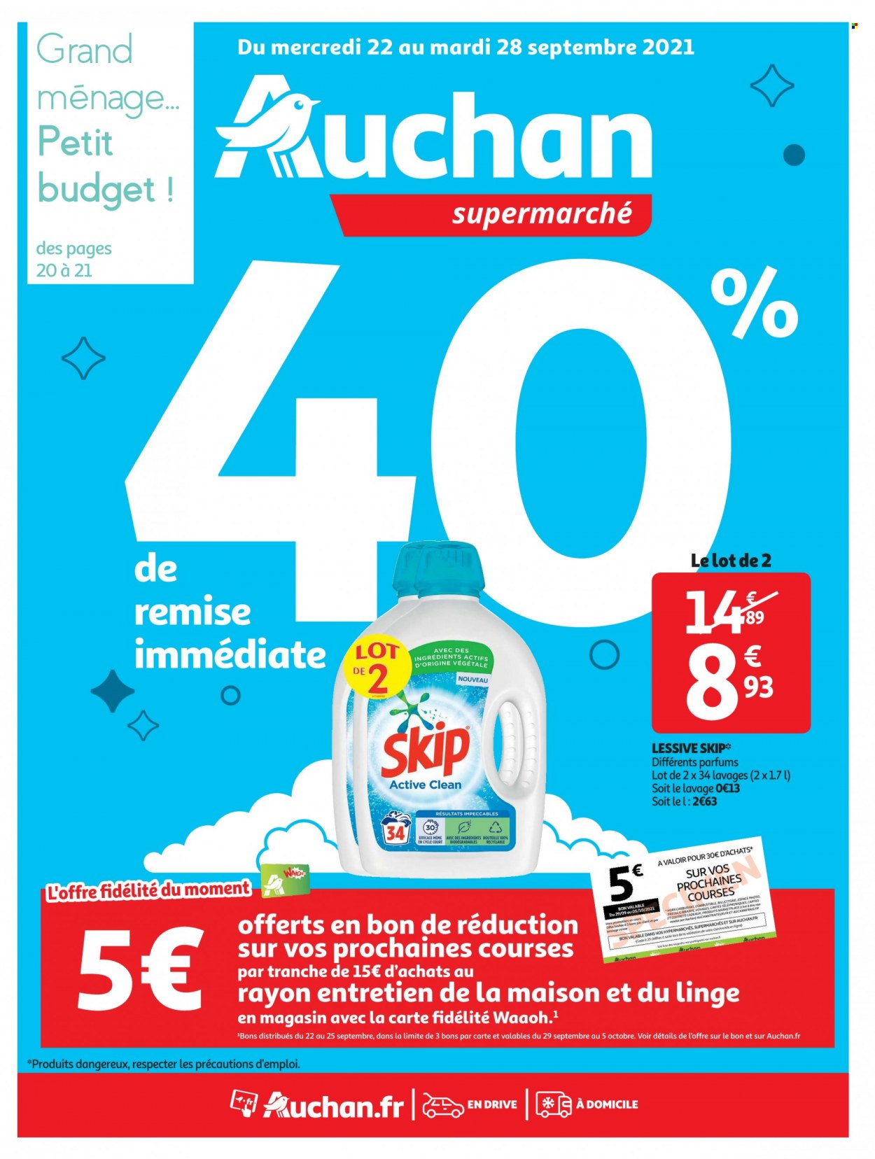 thumbnail - Catalogue Auchan - 22/09/2021 - 28/09/2021 - Produits soldés - Skip, lessive. Page 1.