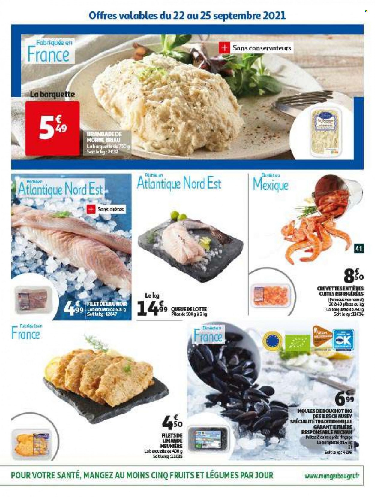 thumbnail - Catalogue Auchan - 22/09/2021 - 28/09/2021 - Produits soldés - crevettes, queue de lotte, moules. Page 41.