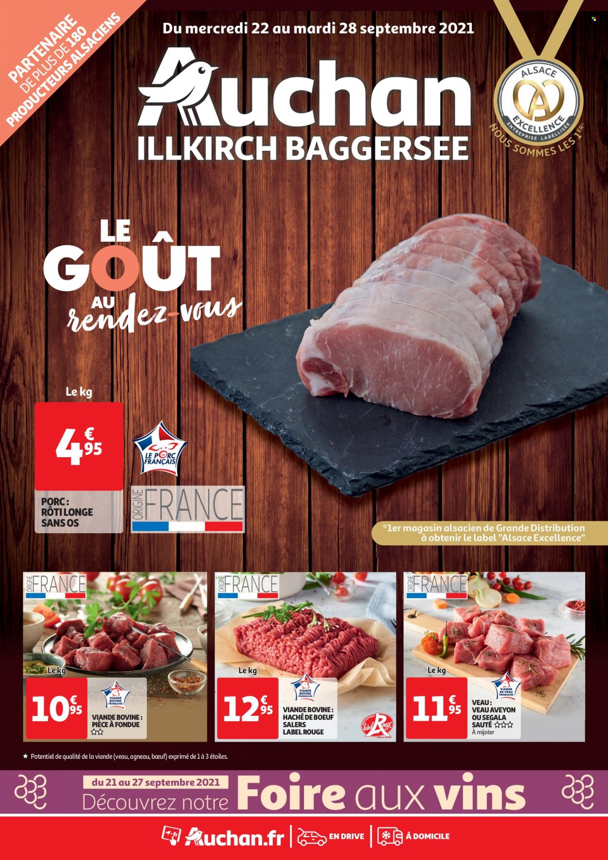 thumbnail - Catalogue Auchan - 22/09/2021 - 28/09/2021 - Produits soldés - pièce à fondue, viande hachée, vin. Page 1.