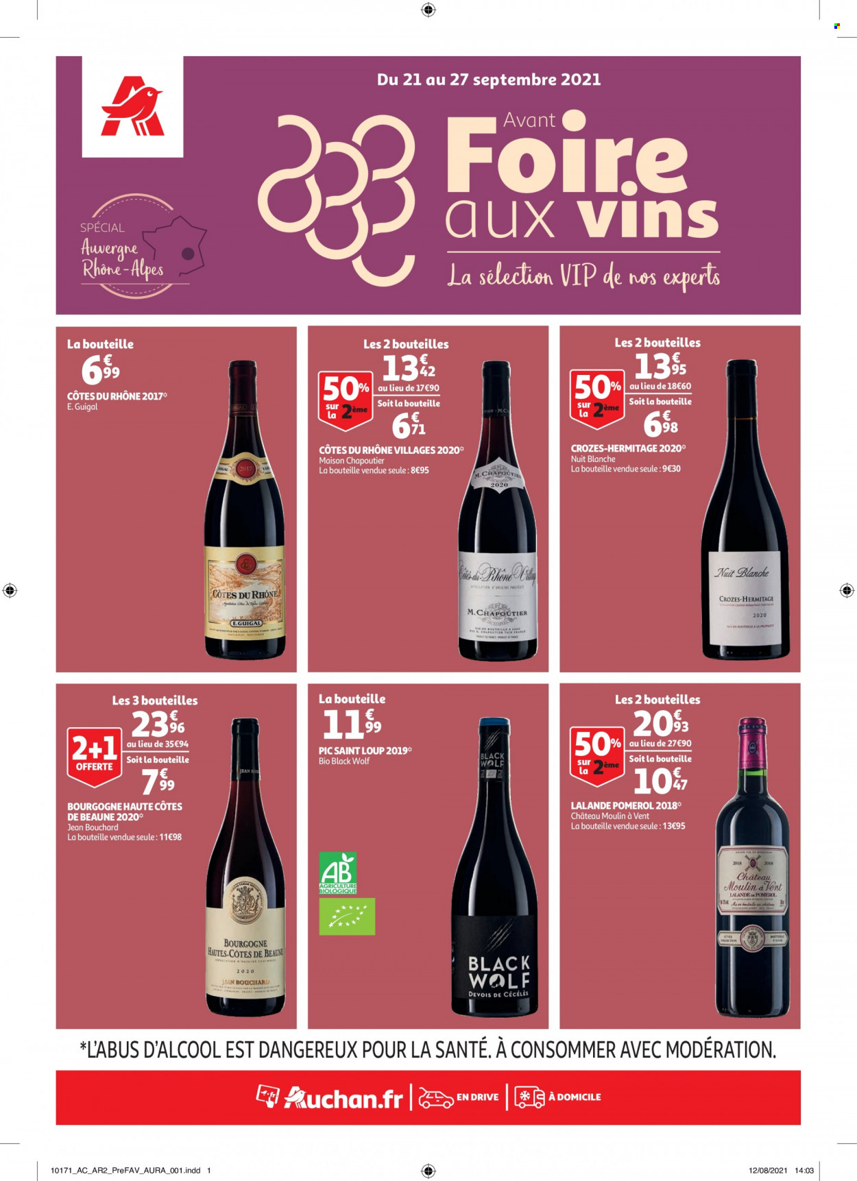 thumbnail - Catalogue Auchan - 21/09/2021 - 27/09/2021 - Produits soldés - Côtes du Rhône, vin, jeans, maison. Page 1.