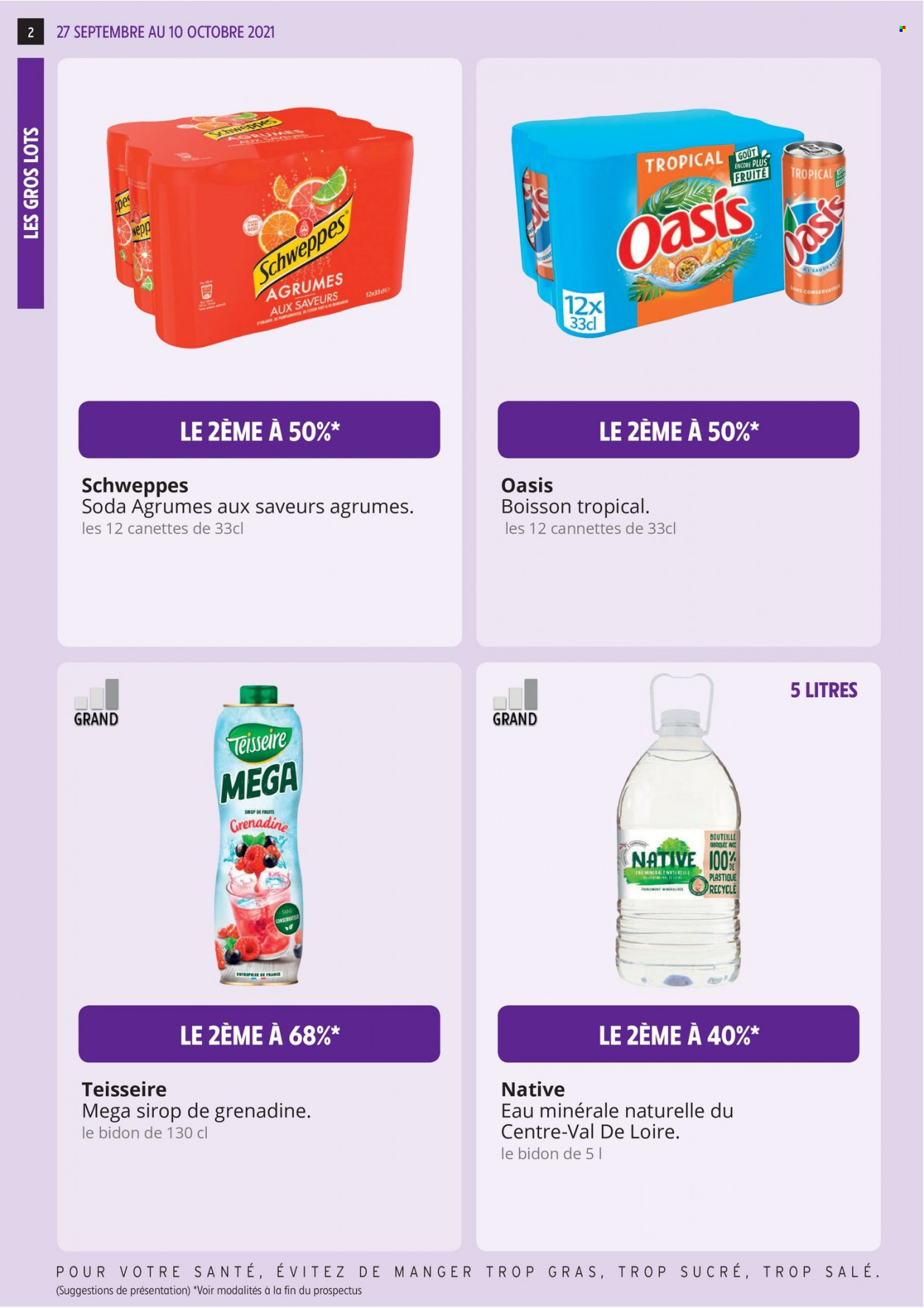 thumbnail - Catalogue Intermarché - 27/09/2021 - 10/10/2021 - Produits soldés - Oasis, sirop, Schweppes, eau minérale, eau minérale naturelle, soda. Page 2.