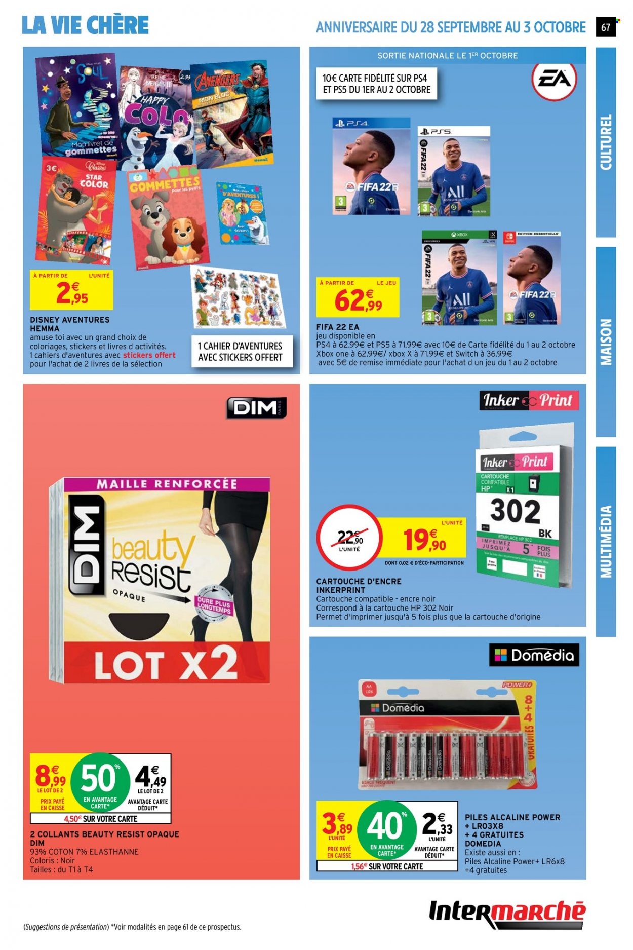 thumbnail - Catalogue Intermarché Super - 28/09/2021 - 03/10/2021 - Produits soldés - Disney, Maille, cahier, coloriage, Hewlett Packard, Xbox, Xbox One, PS4, PS5, cartouche jet, collant, maison. Page 67.