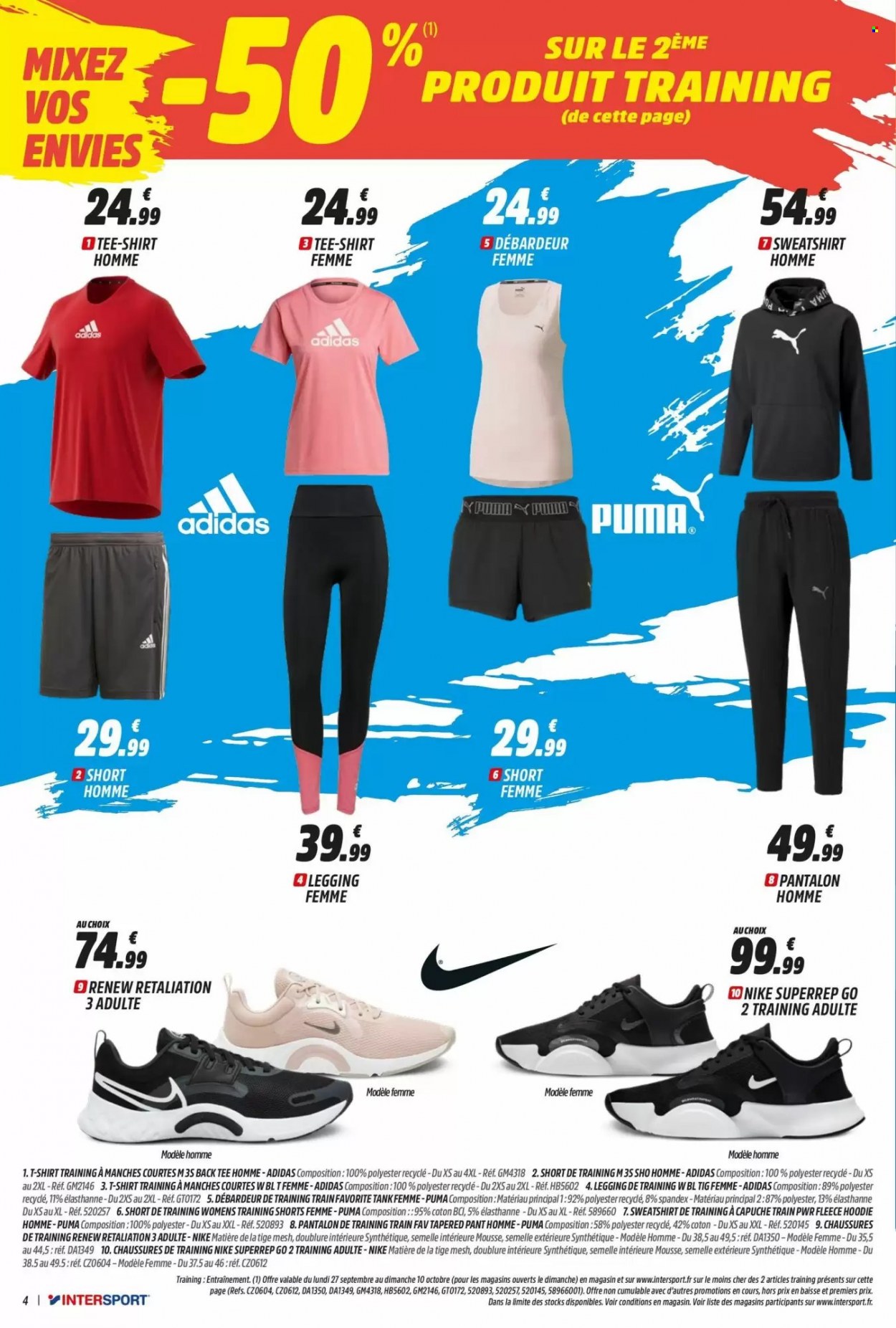 thumbnail - Catalogue INTERSPORT - 27/09/2021 - 10/10/2021 - Produits soldés - Adidas, Puma, Nike, shorts, pantalon, débardeur, t-shirt, sweat-shirt, leggings. Page 4.