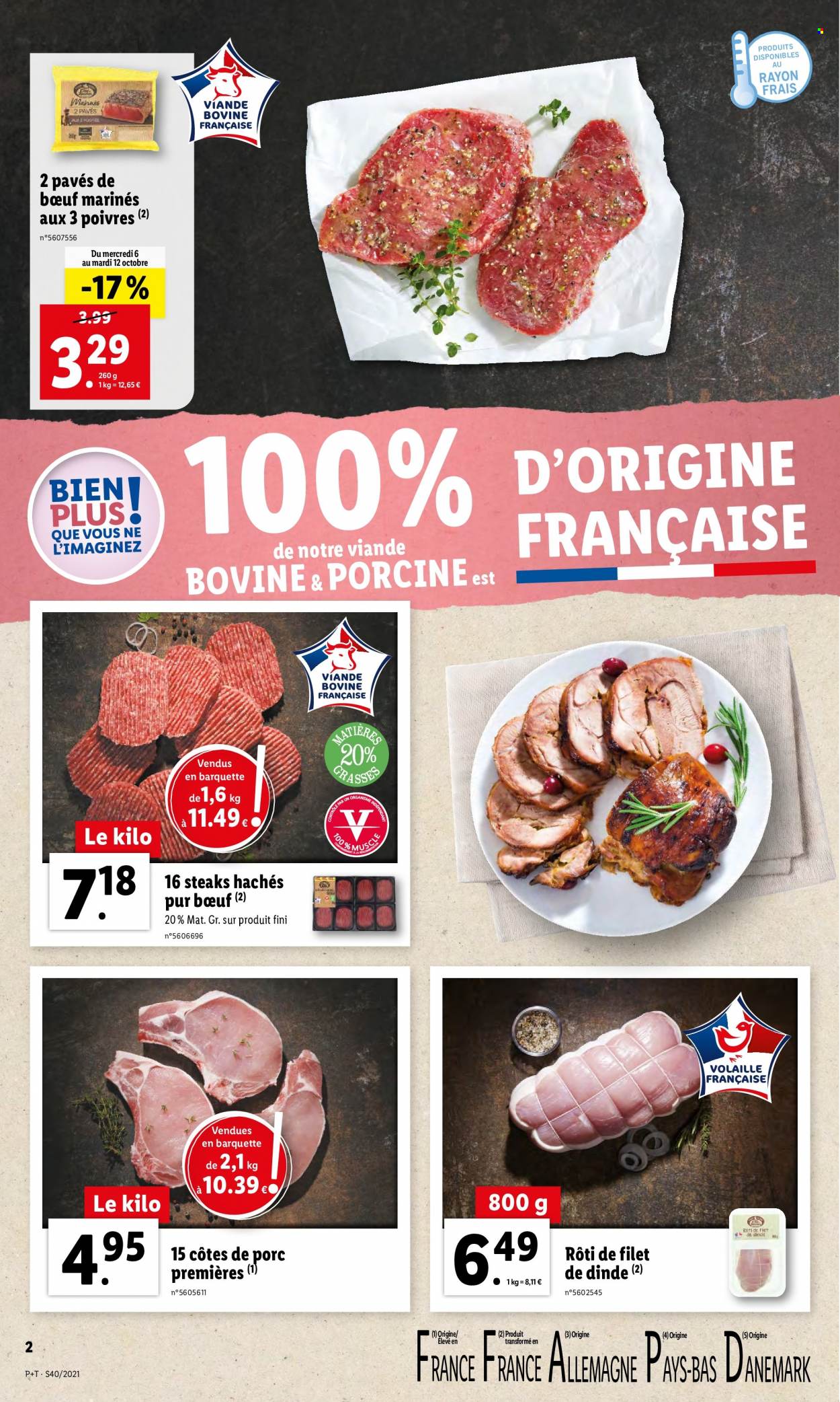 thumbnail - Catalogue Lidl - 06/10/2021 - 12/10/2021 - Produits soldés - viande de dinde, steak haché, viande hachée. Page 2.