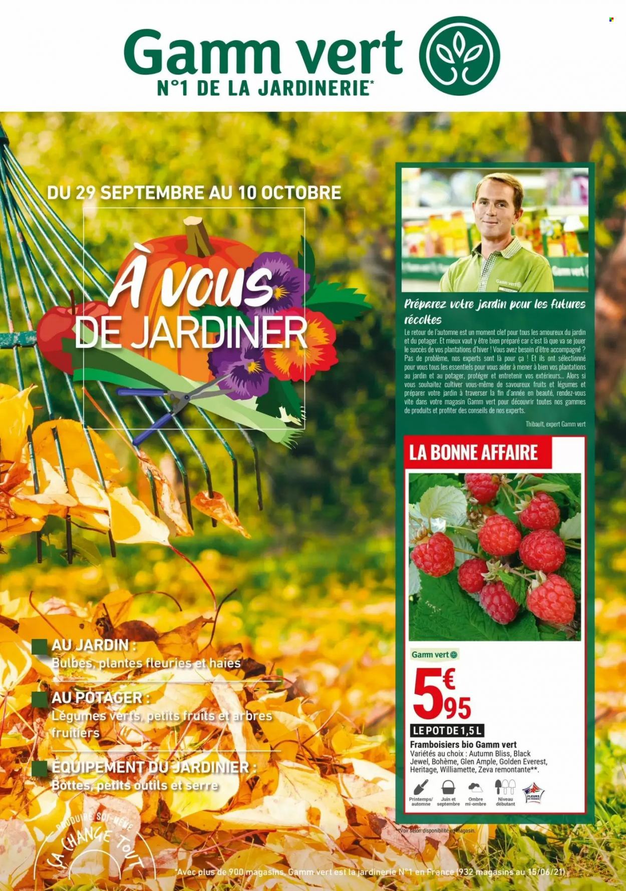 thumbnail - Catalogue Gamm vert - 29/09/2021 - 10/10/2021 - Produits soldés - fleur, arbre fruitier, plante fleurie, framboisier. Page 1.