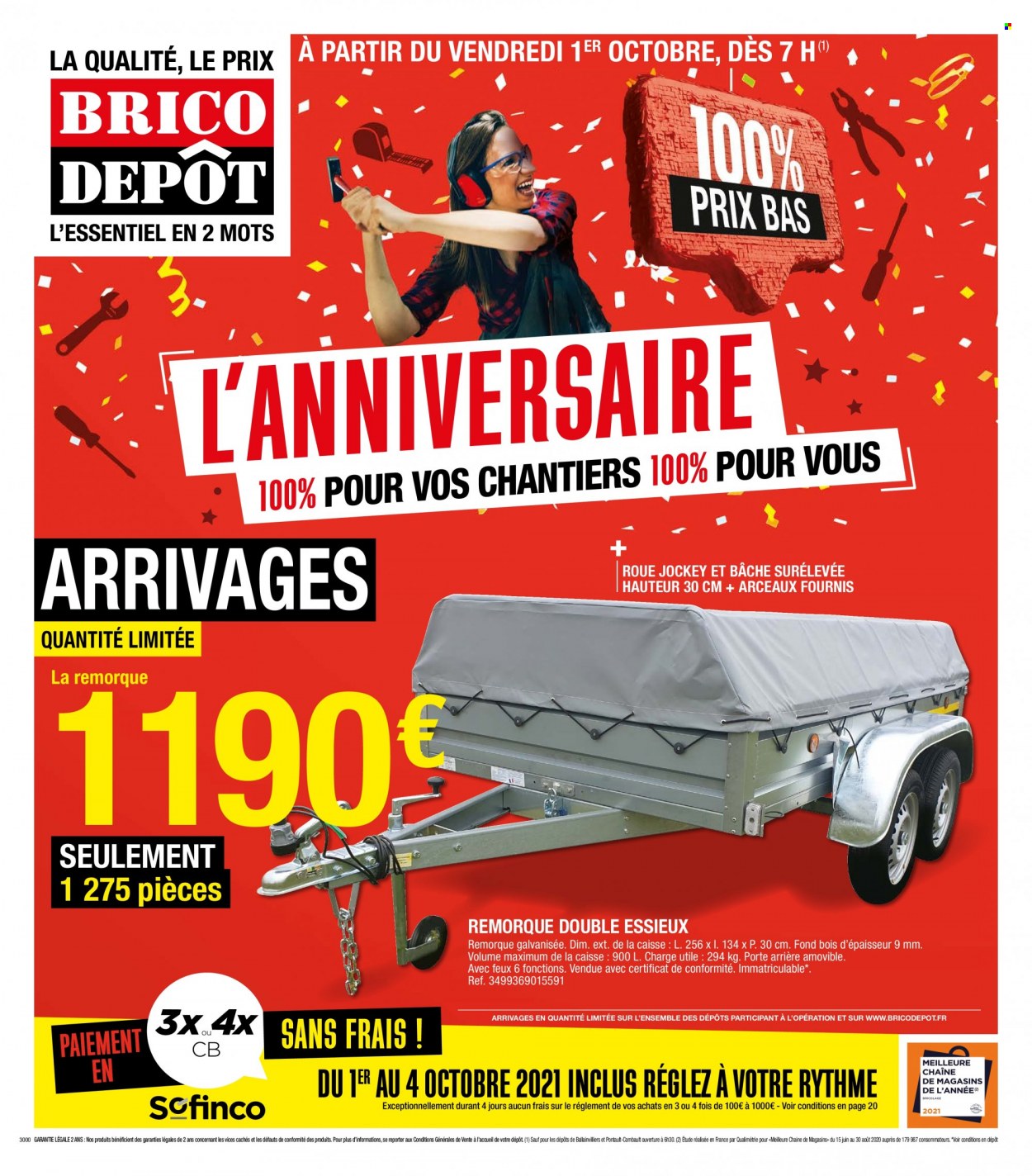 thumbnail - Catalogue Brico Dépôt - 01/10/2021 - 21/10/2021 - Produits soldés - remorque, roue jockey. Page 1.