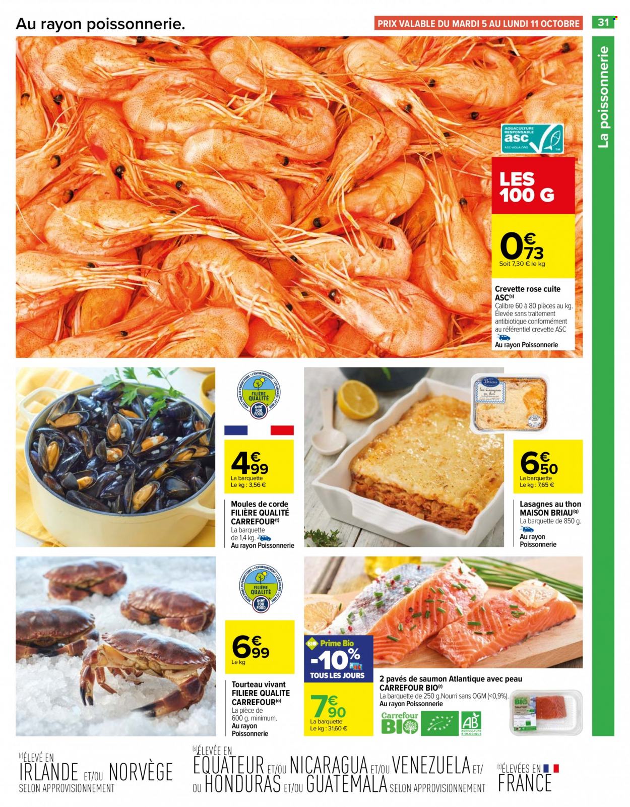 thumbnail - Catalogue Carrefour Hypermarchés - 05/10/2021 - 18/10/2021 - Produits soldés - saumon, crevettes, tourteau, moules, crevette rosé, pavés de saumon, lasagnes, maison. Page 31.