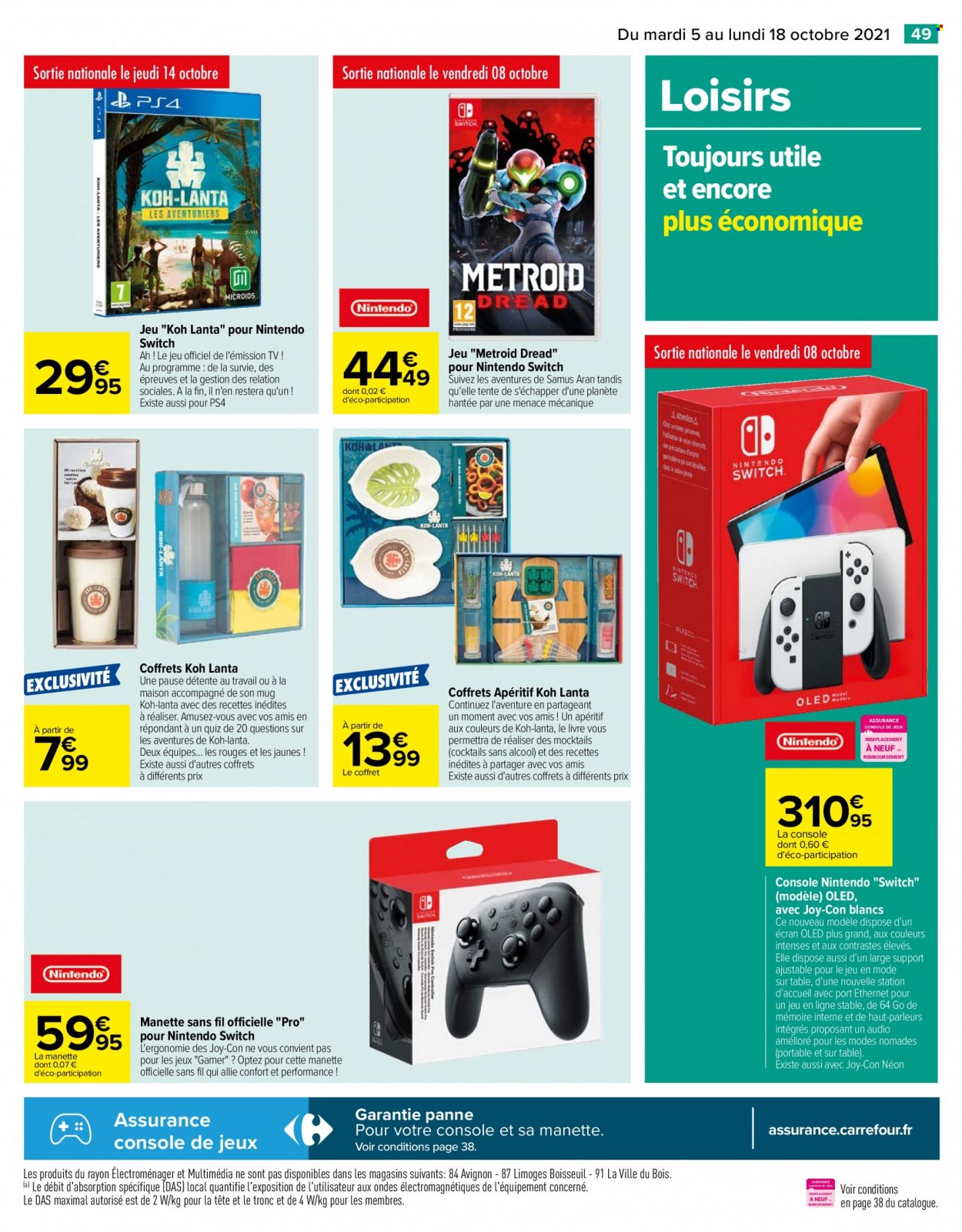 thumbnail - Catalogue Carrefour Hypermarchés - 05/10/2021 - 18/10/2021 - Produits soldés - apéritif, mug, livre, console de jeux, téléviseur, tente. Page 49.