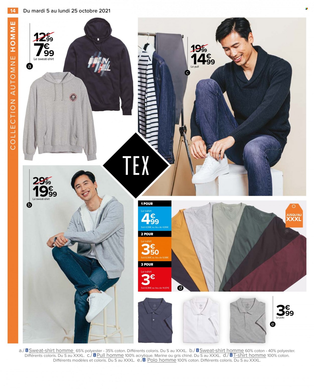 thumbnail - Catalogue Carrefour Hypermarchés - 05/10/2021 - 25/10/2021 - Produits soldés - t-shirt, sweat-shirt, pull. Page 14.