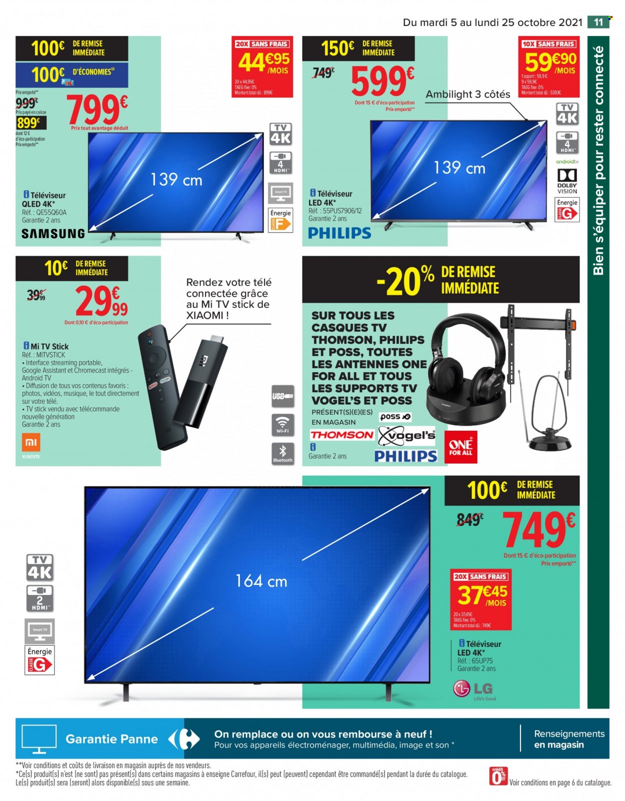 thumbnail - Catalogue Carrefour Hypermarchés - 05/10/2021 - 25/10/2021 - Produits soldés - Thomson, Philips, Xiaomi, téléviseur, android tv. Page 11.