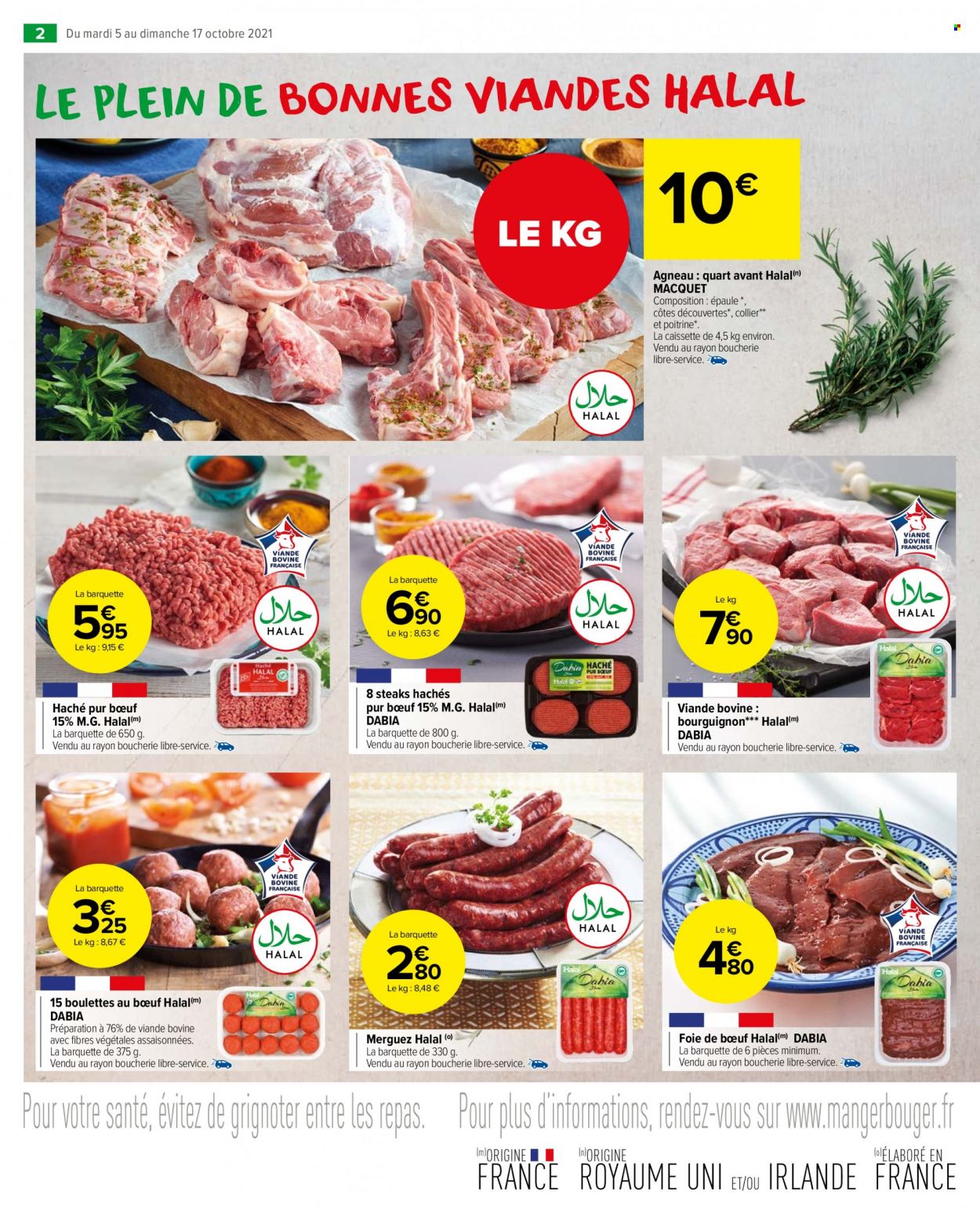thumbnail - Catalogue Carrefour Market - 05/10/2021 - 17/10/2021 - Produits soldés - steak haché, boulettes de bœuf, viande hachée, merguez. Page 2.