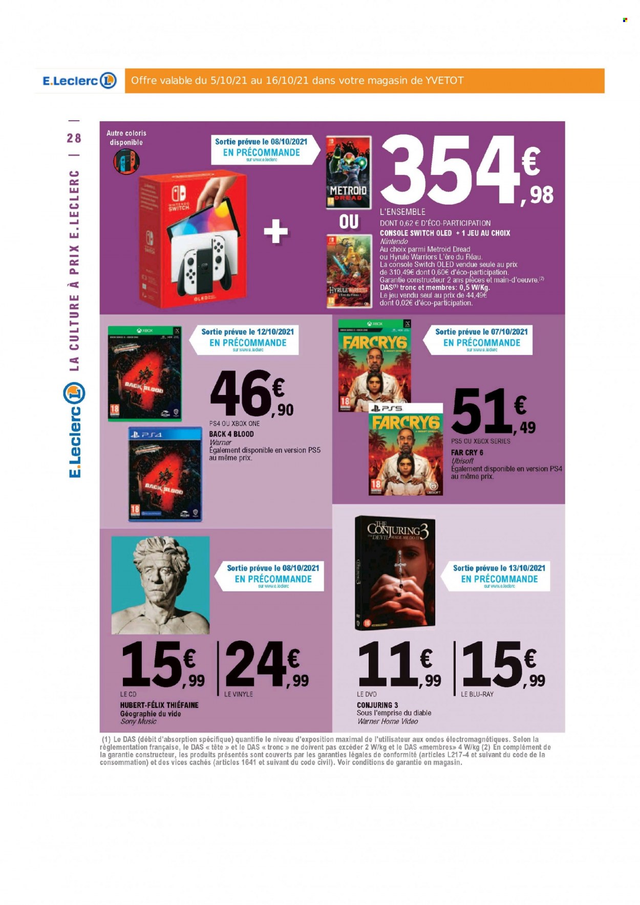 thumbnail - Catalogue E.Leclerc - Produits soldés - DVD, Felix, Sony, Xbox, Xbox One, PS4, PS5. Page 28.