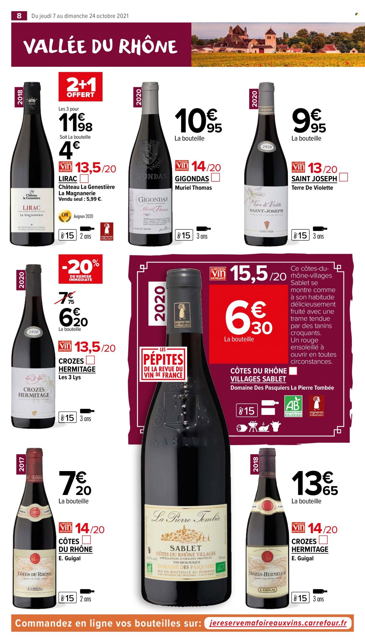 thumbnail - Catalogue Carrefour Market - 07/10/2021 - 24/10/2021 - Produits soldés - Côtes du Rhône, vin. Page 8.