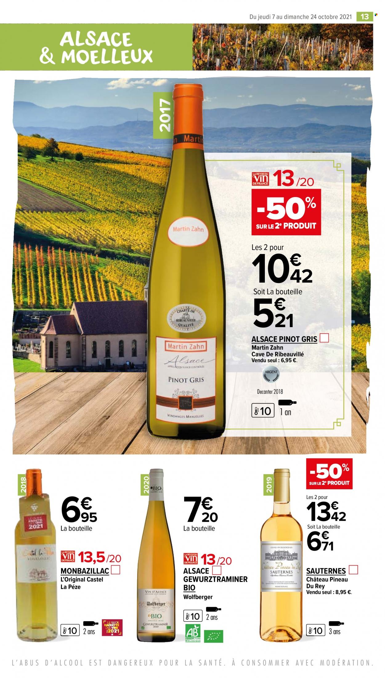 thumbnail - Catalogue Carrefour Market - 07/10/2021 - 24/10/2021 - Produits soldés - vin blanc, vin d’Alsace, Sauternes, Pinot Gris. Page 13.
