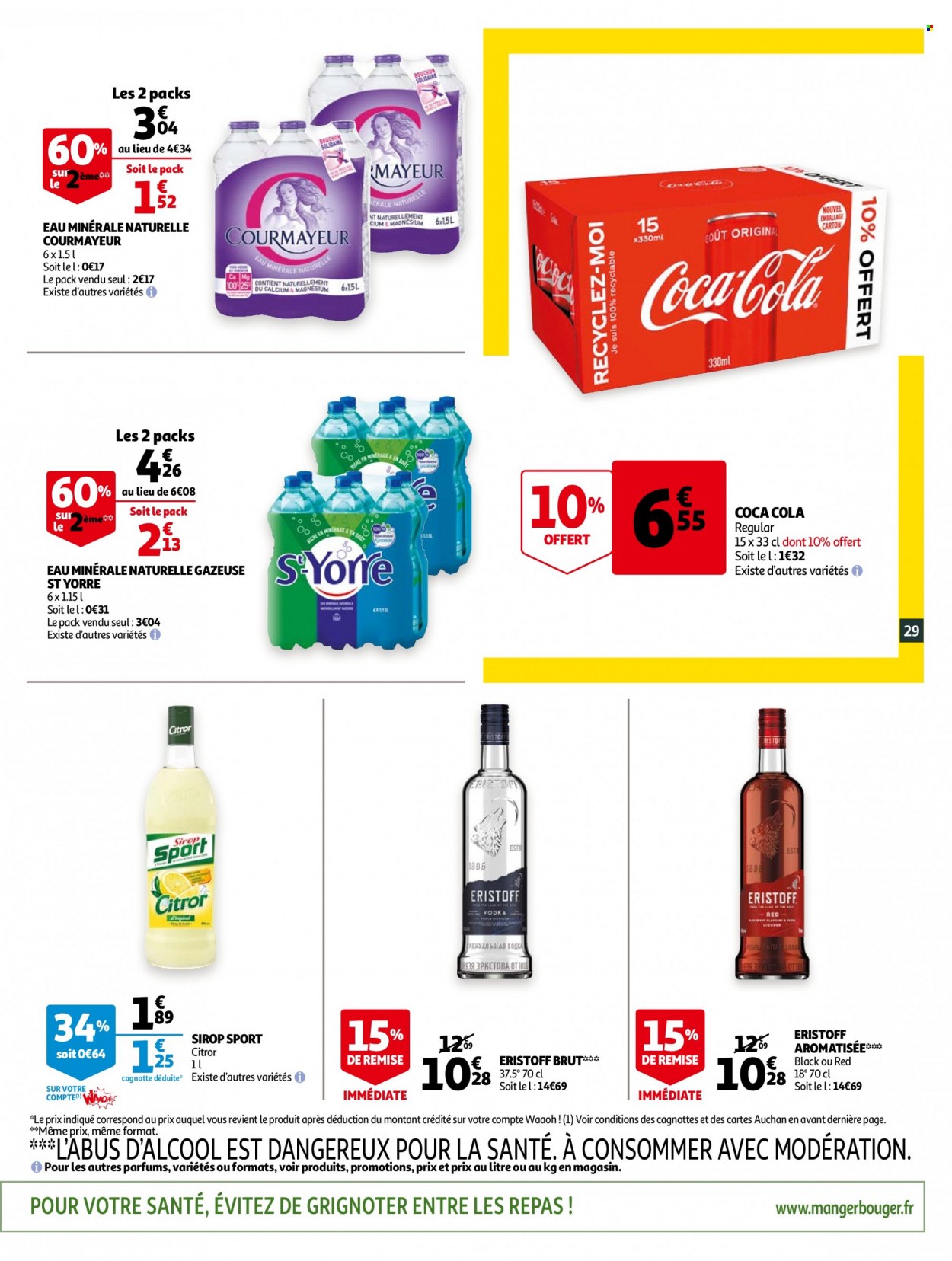 thumbnail - Catalogue Auchan - 06/10/2021 - 12/10/2021 - Produits soldés - sirop, Coca-Cola, eau minérale, eau minérale naturelle, Magne B6. Page 29.