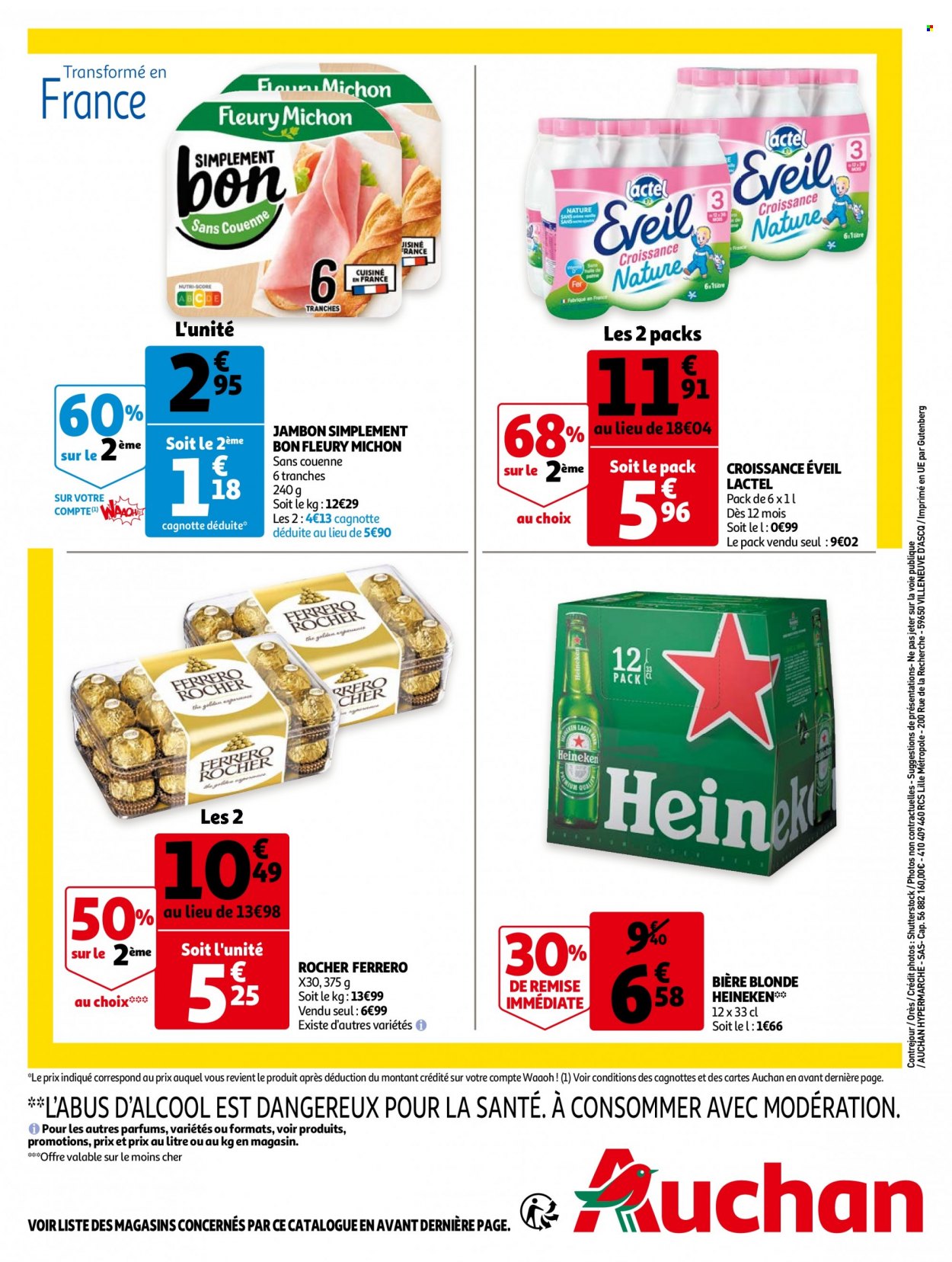 thumbnail - Catalogue Auchan - 06/10/2021 - 12/10/2021 - Produits soldés - bière, bière blonde, Heineken, Fleury Michon, jambon, SIMPLEMENT BON ET BIO, Lactel, Ferrero Rocher. Page 48.