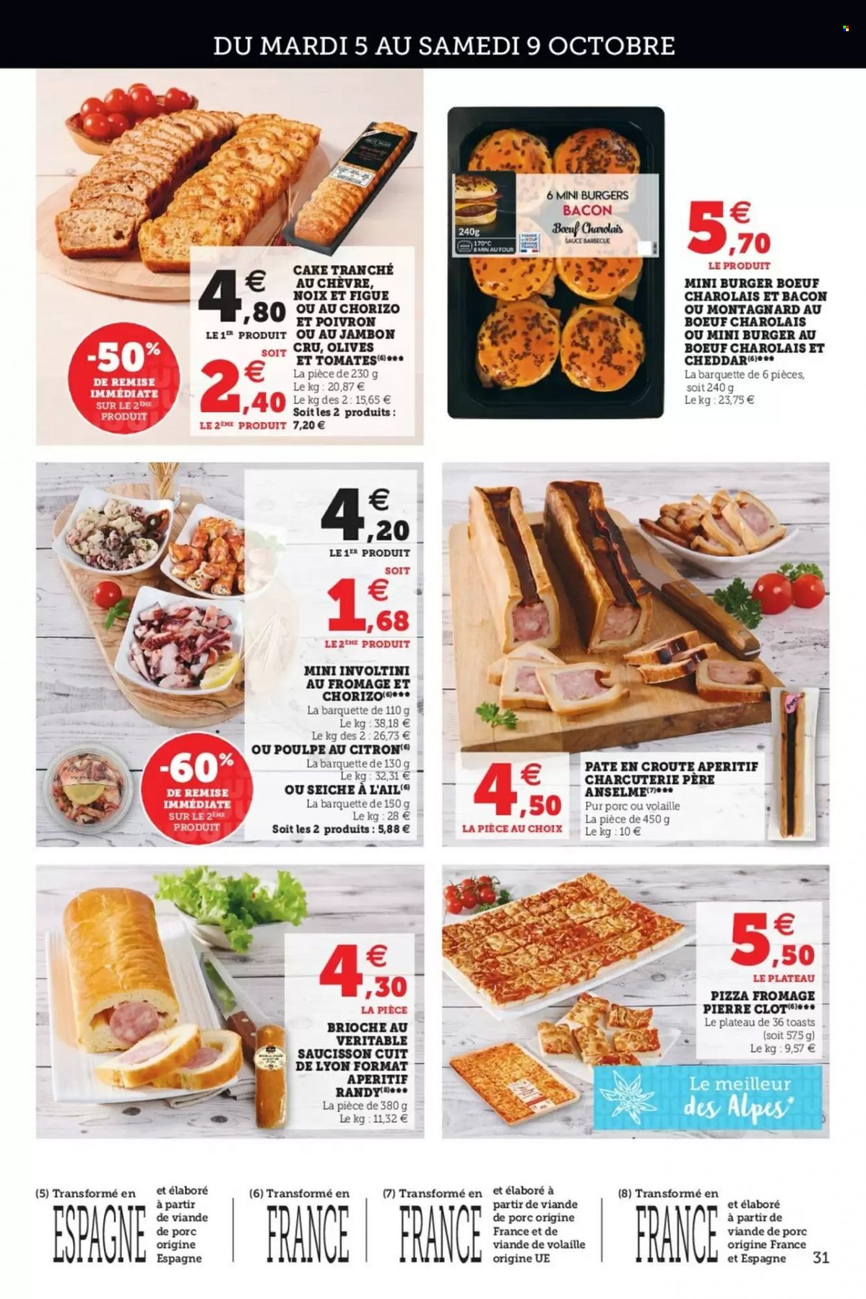 thumbnail - Catalogue SUPER U - 05/10/2021 - 16/10/2021 - Produits soldés - brioche, toast, poulpe, pizza, pâté en croûte, bacon, saucisson, apéritif. Page 31.