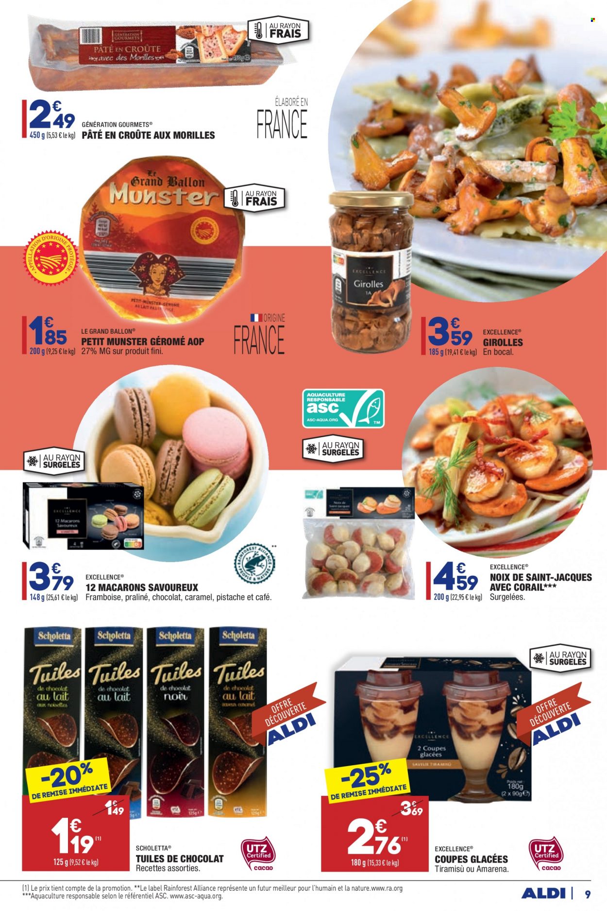 thumbnail - Catalogue ALDI - 12/10/2021 - 18/10/2021 - Produits soldés - macarons, girolles, pâté en croûte, fromage, Munster, verrine glacée, chocolat, pralinés, tuiles, café, ballon. Page 11.