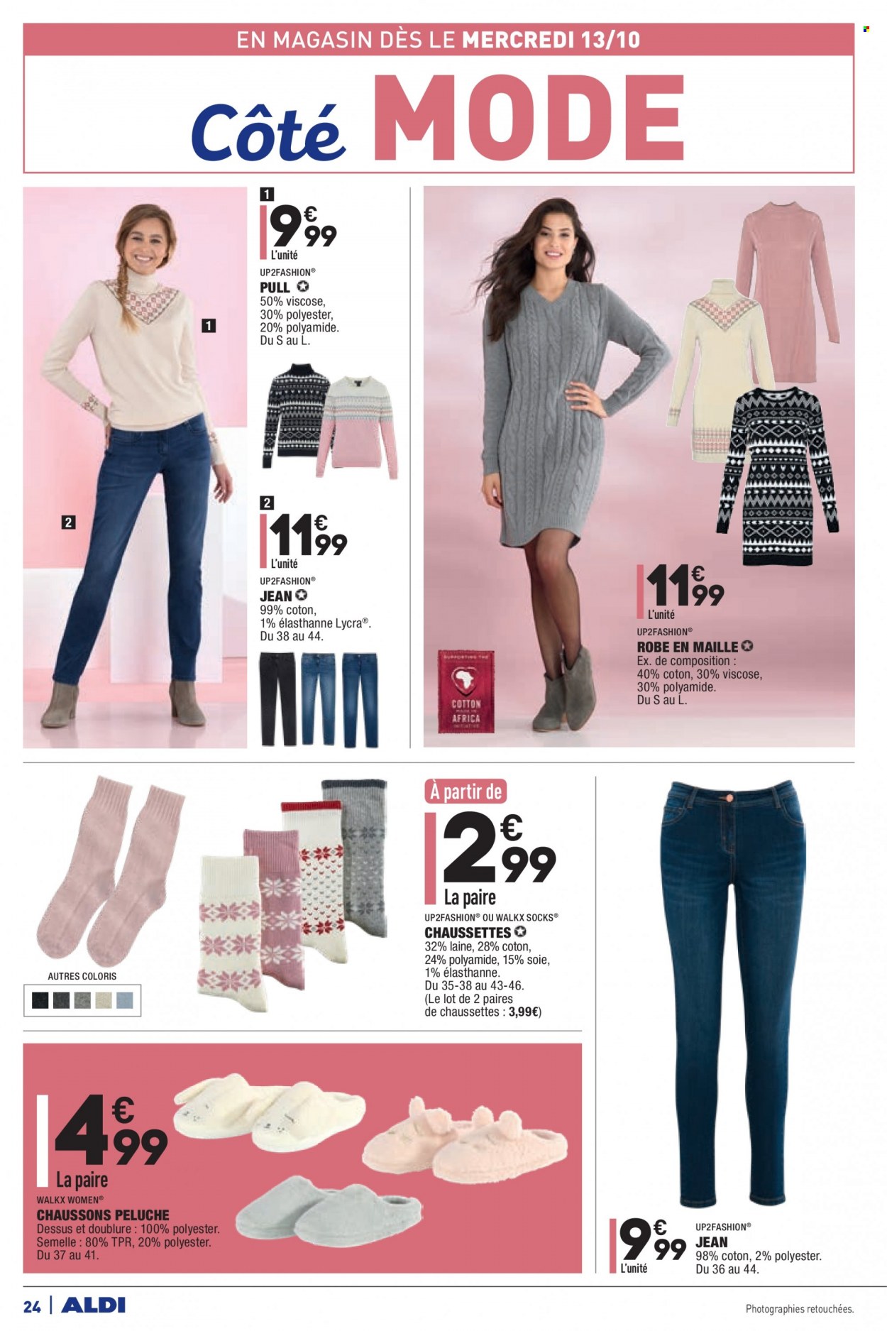 thumbnail - Catalogue ALDI - 12/10/2021 - 18/10/2021 - Produits soldés - chausson, jeans, robe, pull, chaussettes, peluche. Page 26.