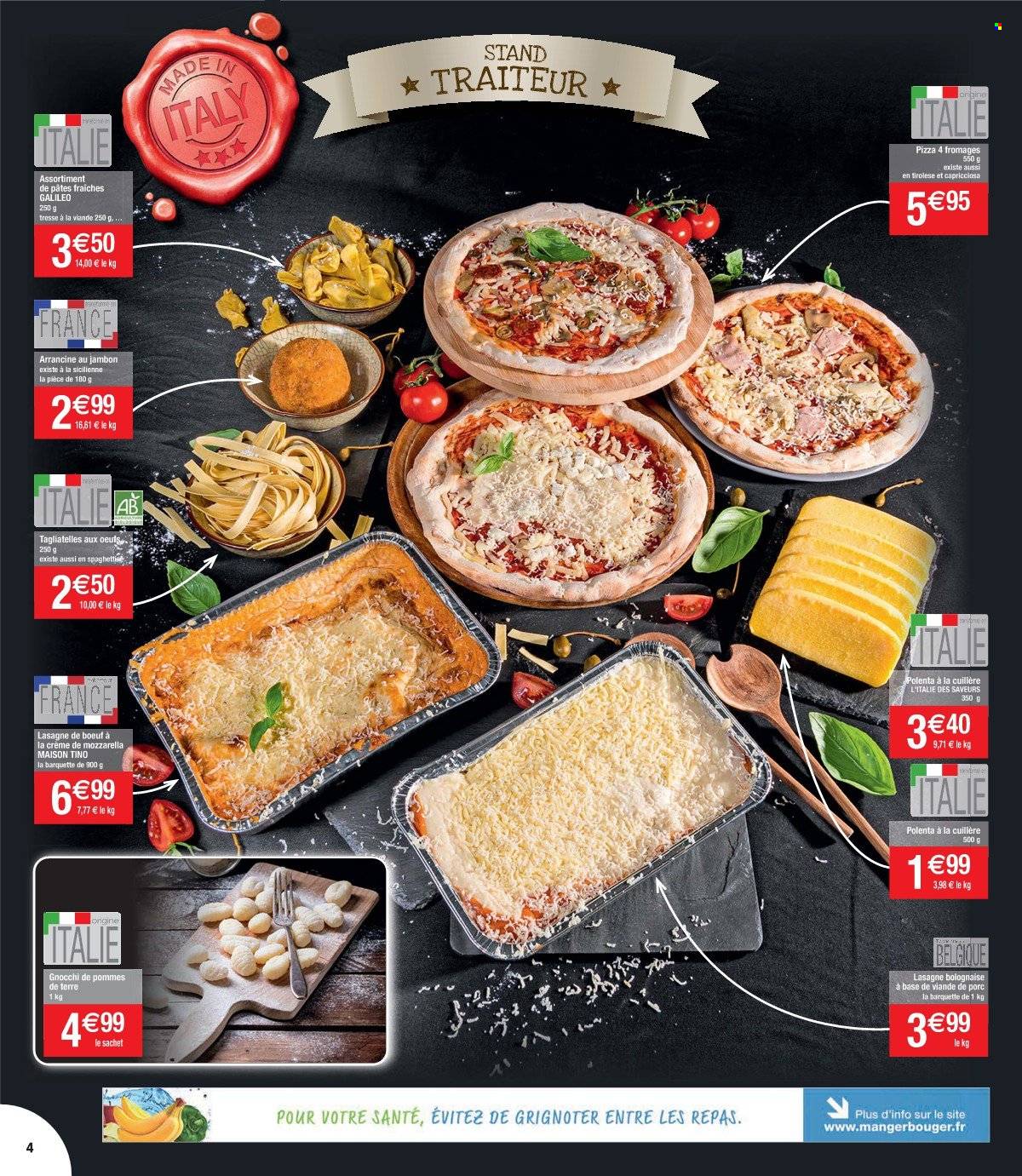thumbnail - Catalogue Cora - 05/10/2021 - 16/10/2021 - Produits soldés - pizza, gnocchi, lasagne à la bolognaise, lasagnes, Maison Tino, polenta, tagliatelles, cuillère. Page 4.