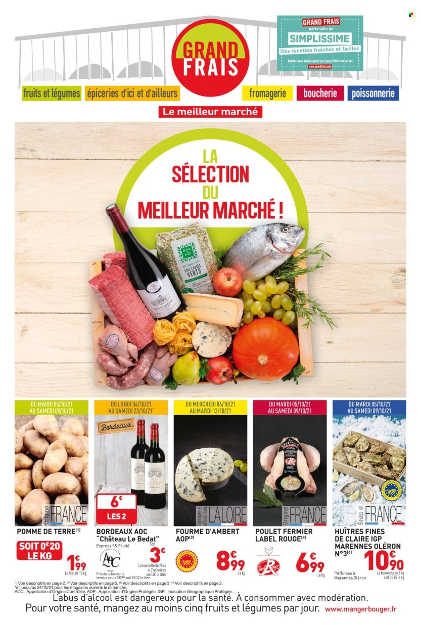 thumbnail - Catalogue Grand Frais - 06/10/2021 - 17/10/2021 - Produits soldés - pommes de terre, huître, Fourme d'Ambert, Bordeaux, vin rouge. Page 1.
