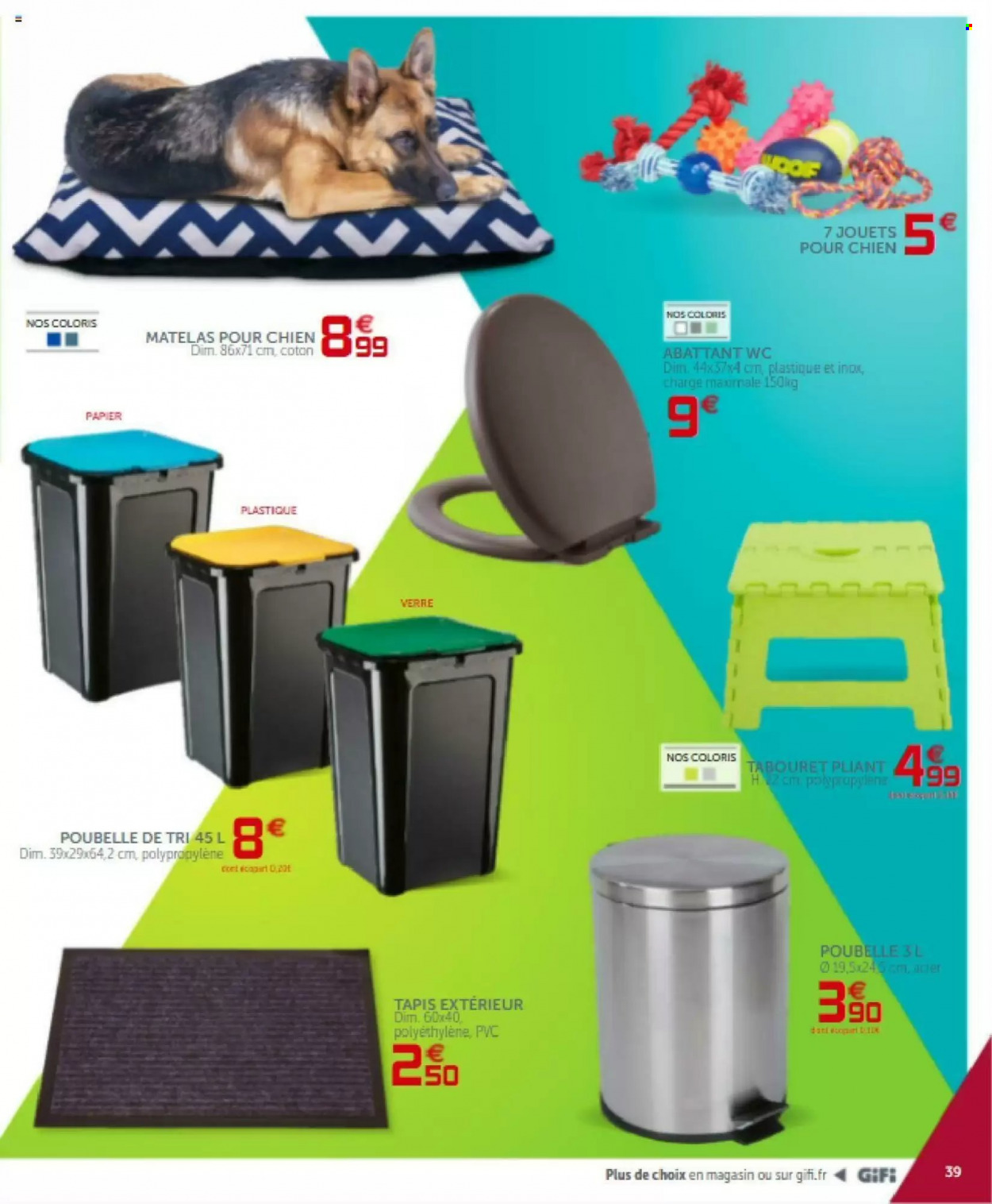thumbnail - Catalogue GiFi - 05/10/2021 - 18/10/2021 - Produits soldés - poubelle, verre, tapis, tabouret, matelas. Page 39.