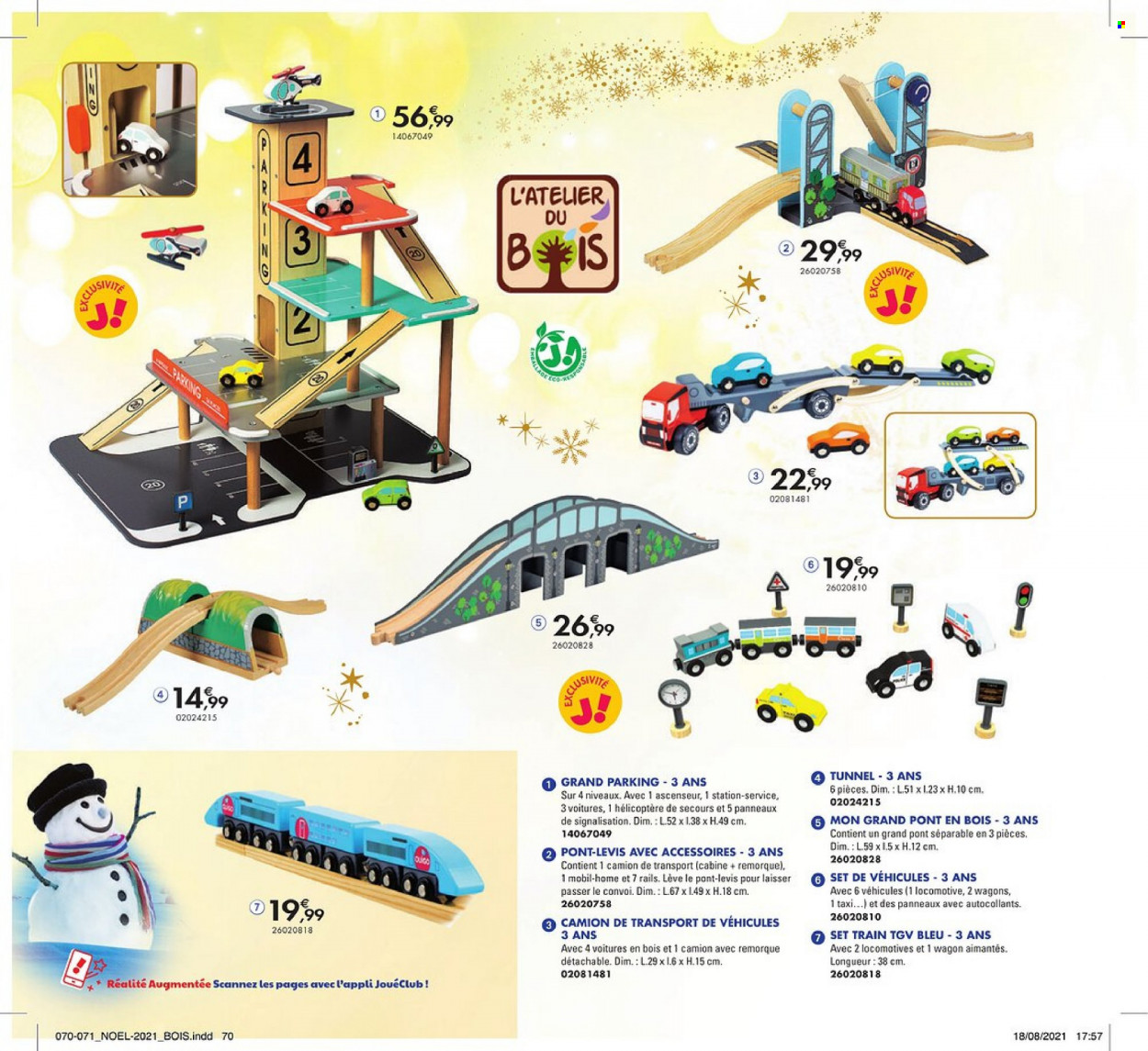 thumbnail - Catalogue JouéClub - Produits soldés - camion, hélicoptère, circuit de train, remorque, véhicule jouet, train, locomotive. Page 70.