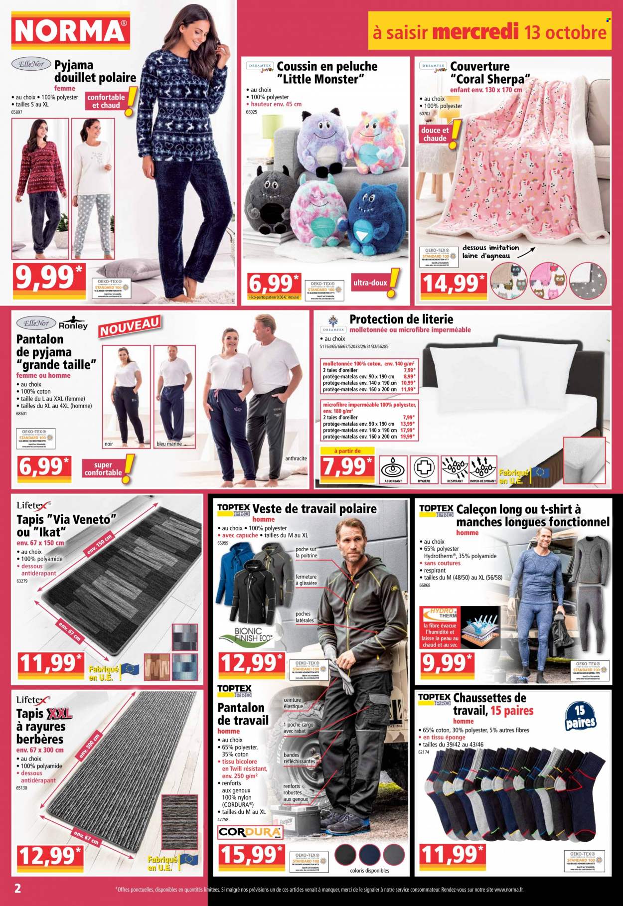 thumbnail - Catalogue Norma - 13/10/2021 - 21/10/2021 - Produits soldés - Monster, protège-matelas, taie, tapis, matelas, veste, pantalon, t-shirt, pyjama, pantalon de travail. Page 2.