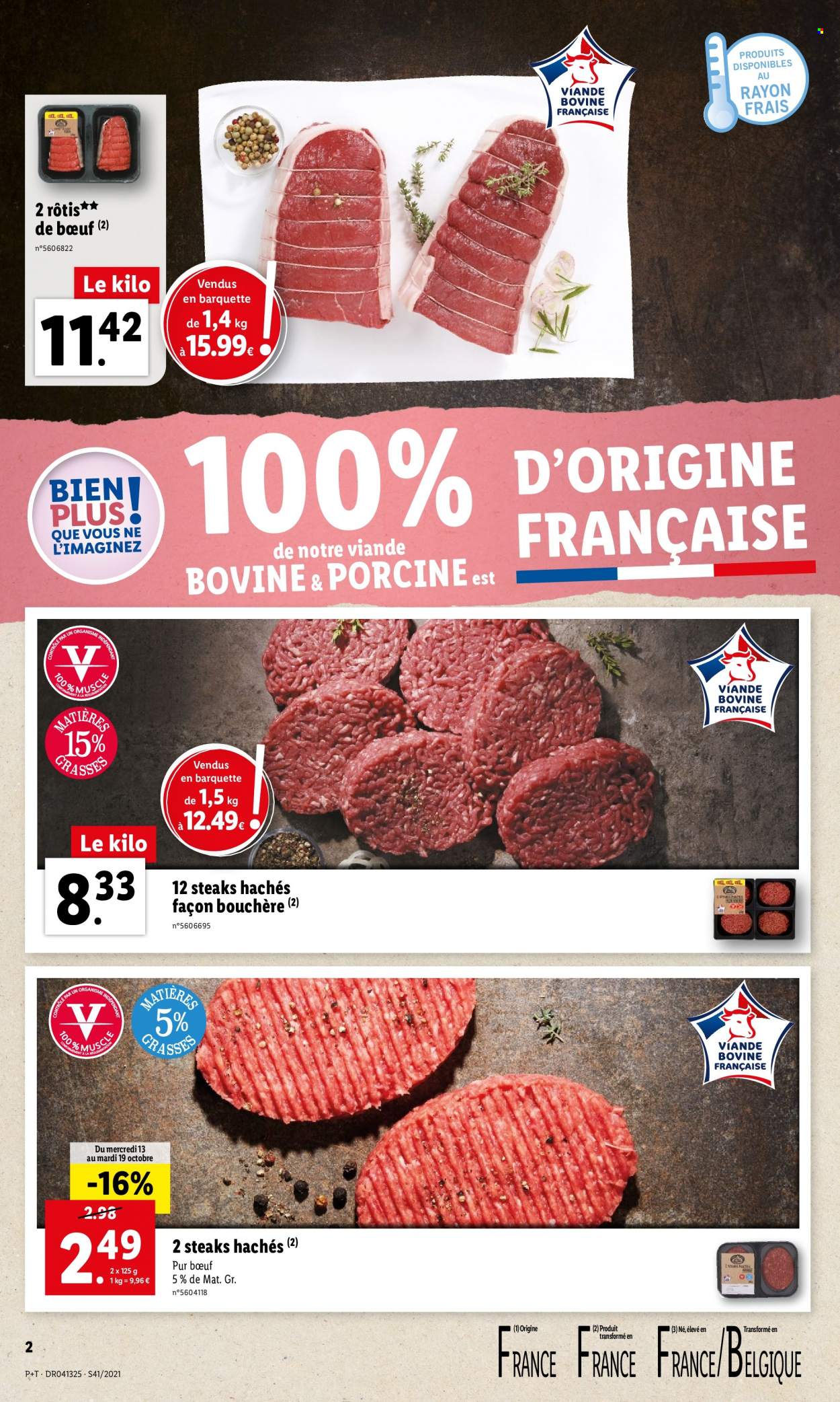 thumbnail - Catalogue Lidl - 13/10/2021 - 19/10/2021 - Produits soldés - steak haché, viande hachée. Page 2.