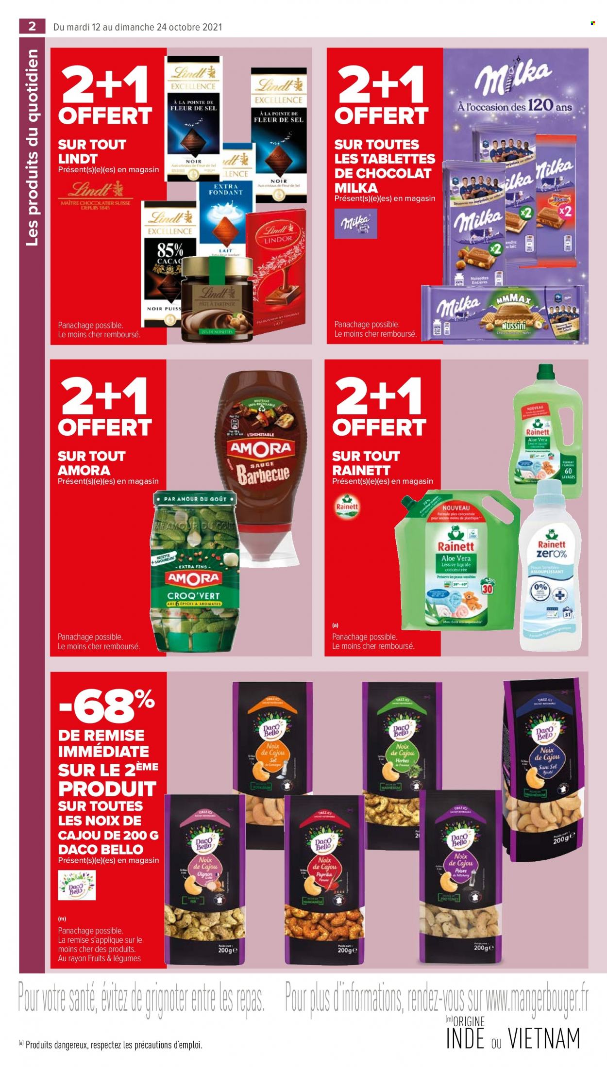 thumbnail - Catalogue Carrefour Market - 12/10/2021 - 24/10/2021 - Produits soldés - Milka, chocolat, Lindt, noix de cajou. Page 2.