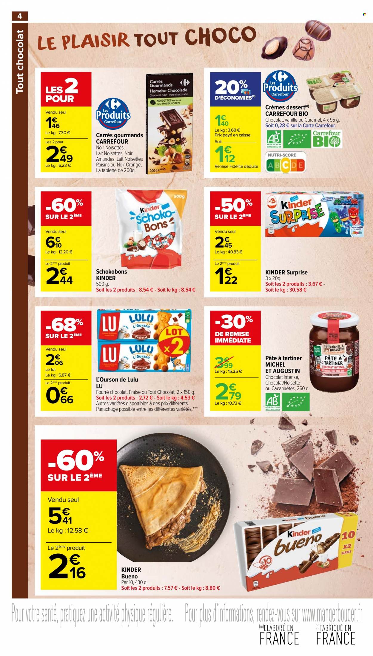 thumbnail - Catalogue Carrefour Market - 12/10/2021 - 24/10/2021 - Produits soldés - dessert, lait, amandes, cacahuètes, Kinder, Kinder Bueno, LU, raisins. Page 4.
