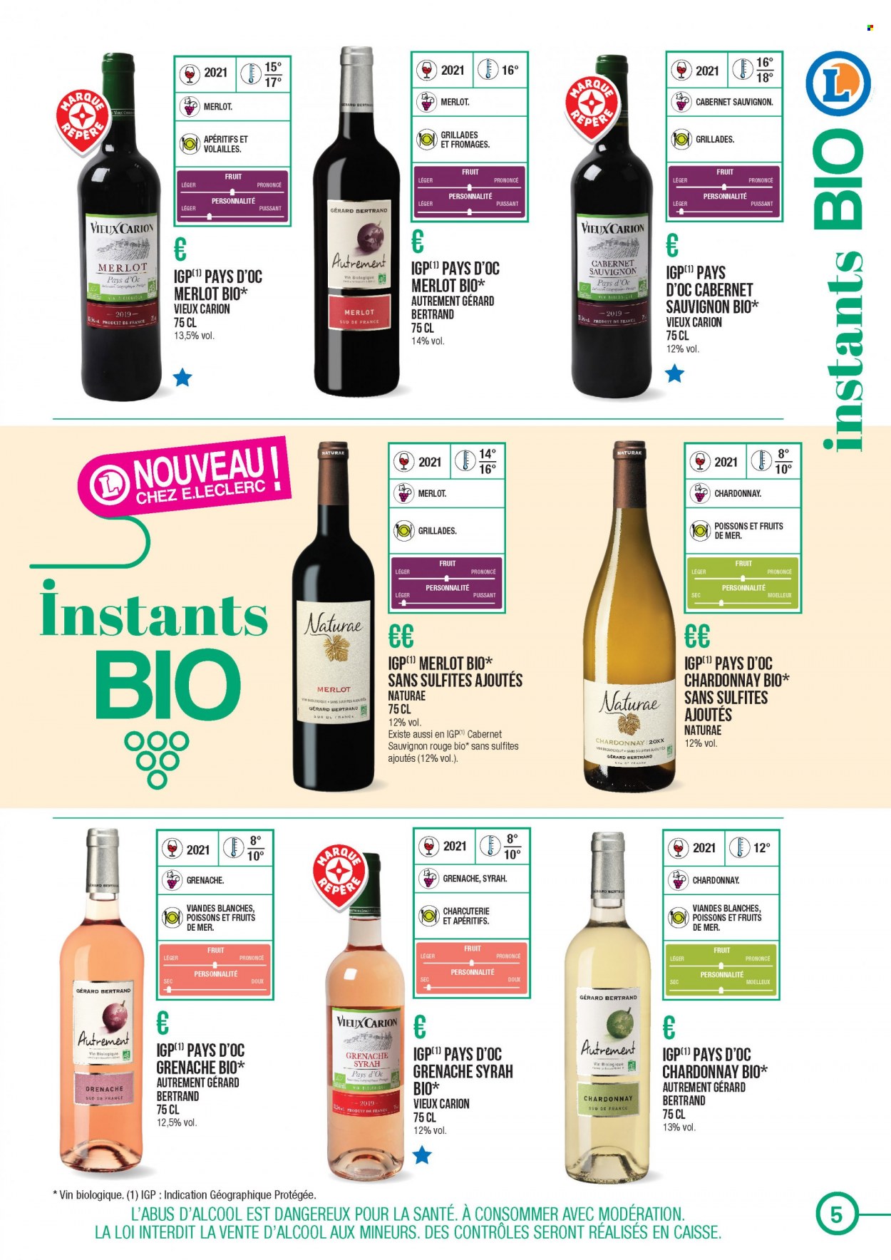thumbnail - Catalogue E.Leclerc - 22/03/2021 - 31/12/2022 - Produits soldés - vin blanc, vin rouge, vin, Cabernet Sauvignon. Page 5.