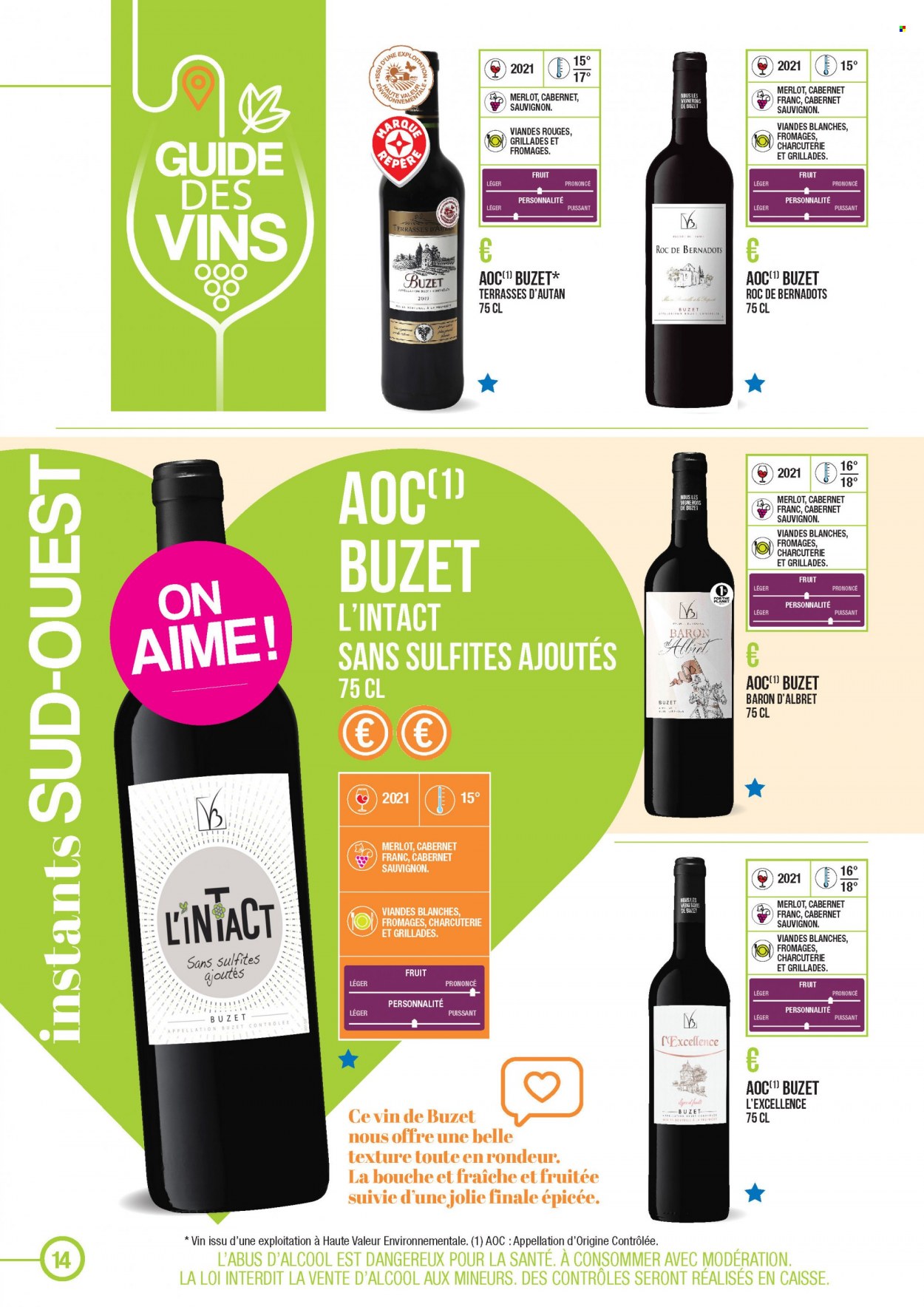 thumbnail - Catalogue E.Leclerc - 22/03/2021 - 31/12/2022 - Produits soldés - vin blanc, vin rouge, Cabernet Sauvignon. Page 14.