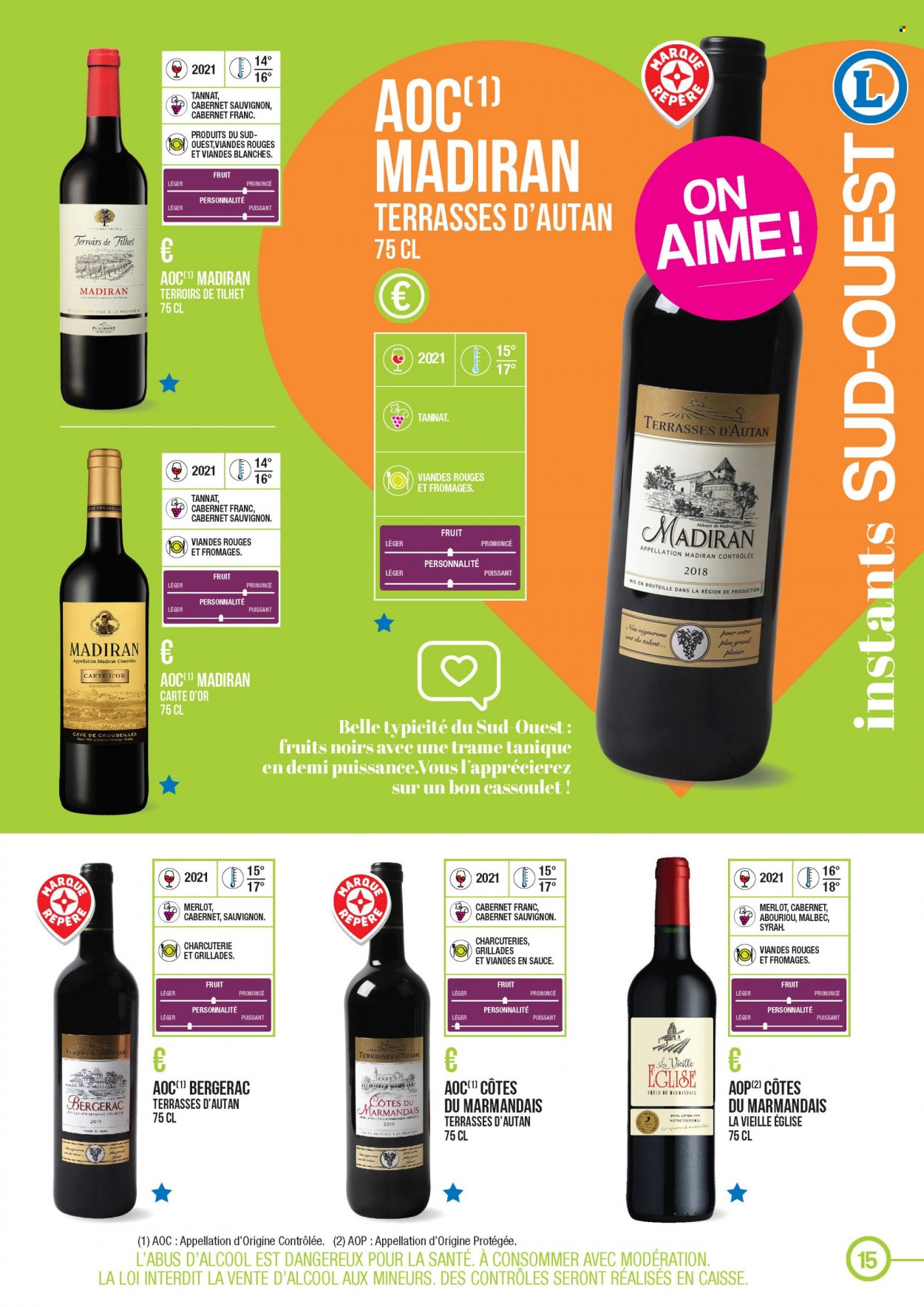 thumbnail - Catalogue E.Leclerc - 22/03/2021 - 31/12/2022 - Produits soldés - vin blanc, vin rouge, vin, Cabernet Sauvignon. Page 15.