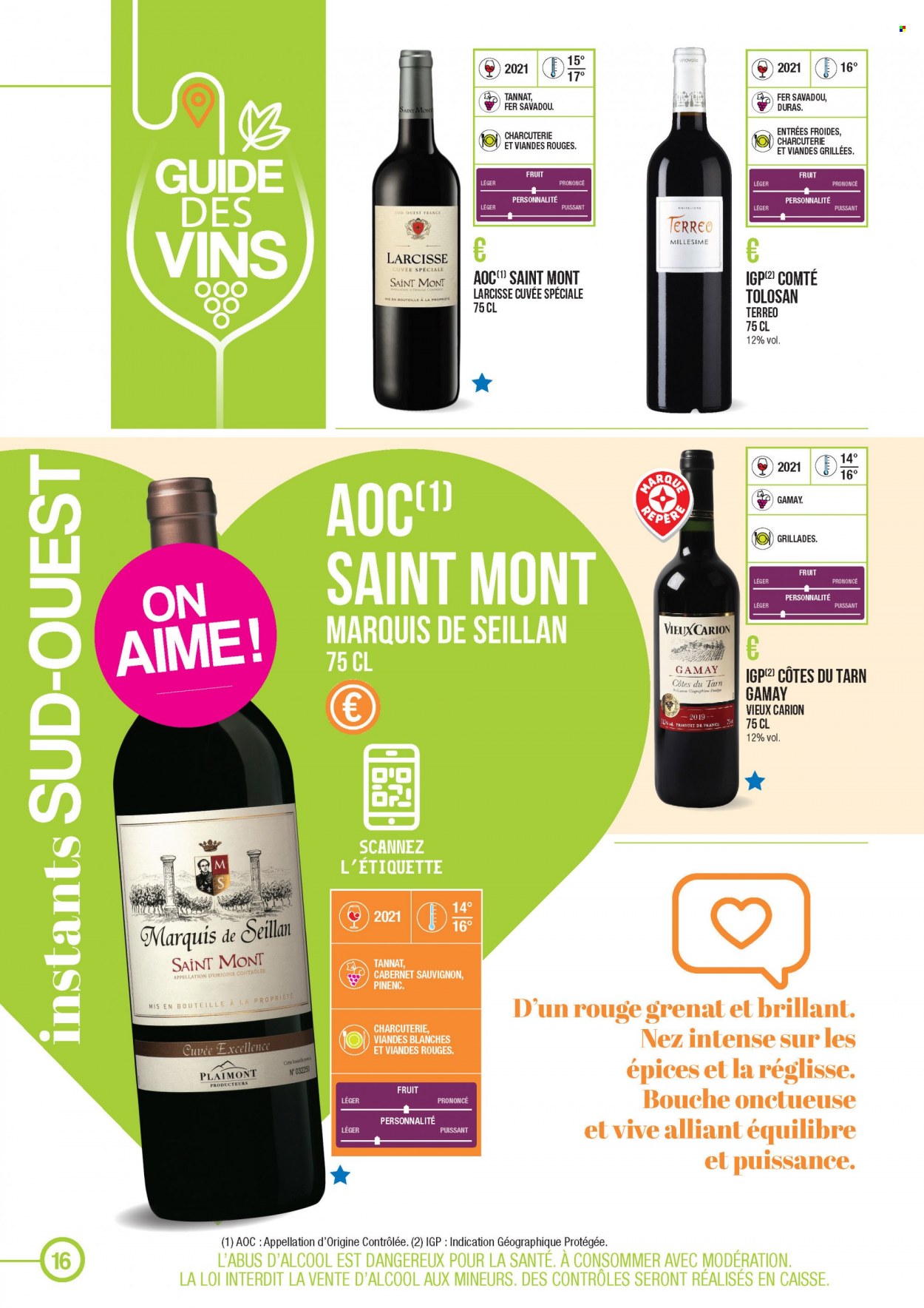 thumbnail - Catalogue E.Leclerc - 22/03/2021 - 31/12/2022 - Produits soldés - vin blanc, vin rouge, vin, Cabernet Sauvignon. Page 16.