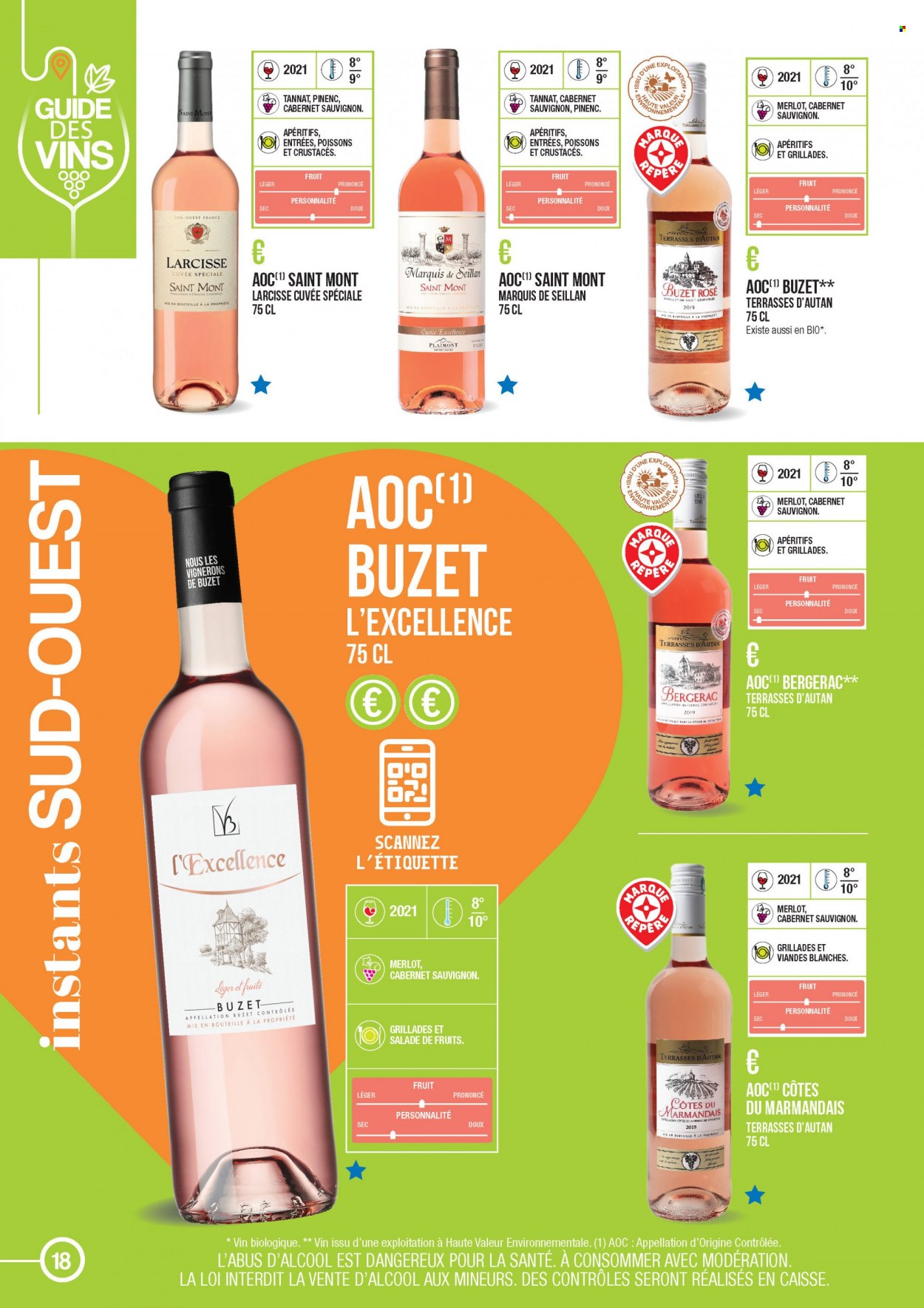 thumbnail - Catalogue E.Leclerc - 22/03/2021 - 31/12/2022 - Produits soldés - vin blanc, vin rouge, Cabernet Sauvignon. Page 18.