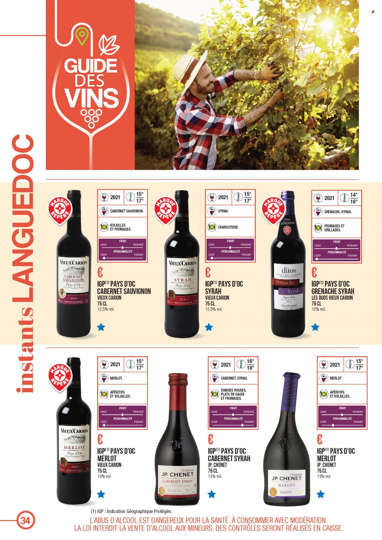 thumbnail - Catalogue E.Leclerc - 22/03/2021 - 31/12/2022 - Produits soldés - vin blanc, vin rouge, Cabernet Sauvignon. Page 34.