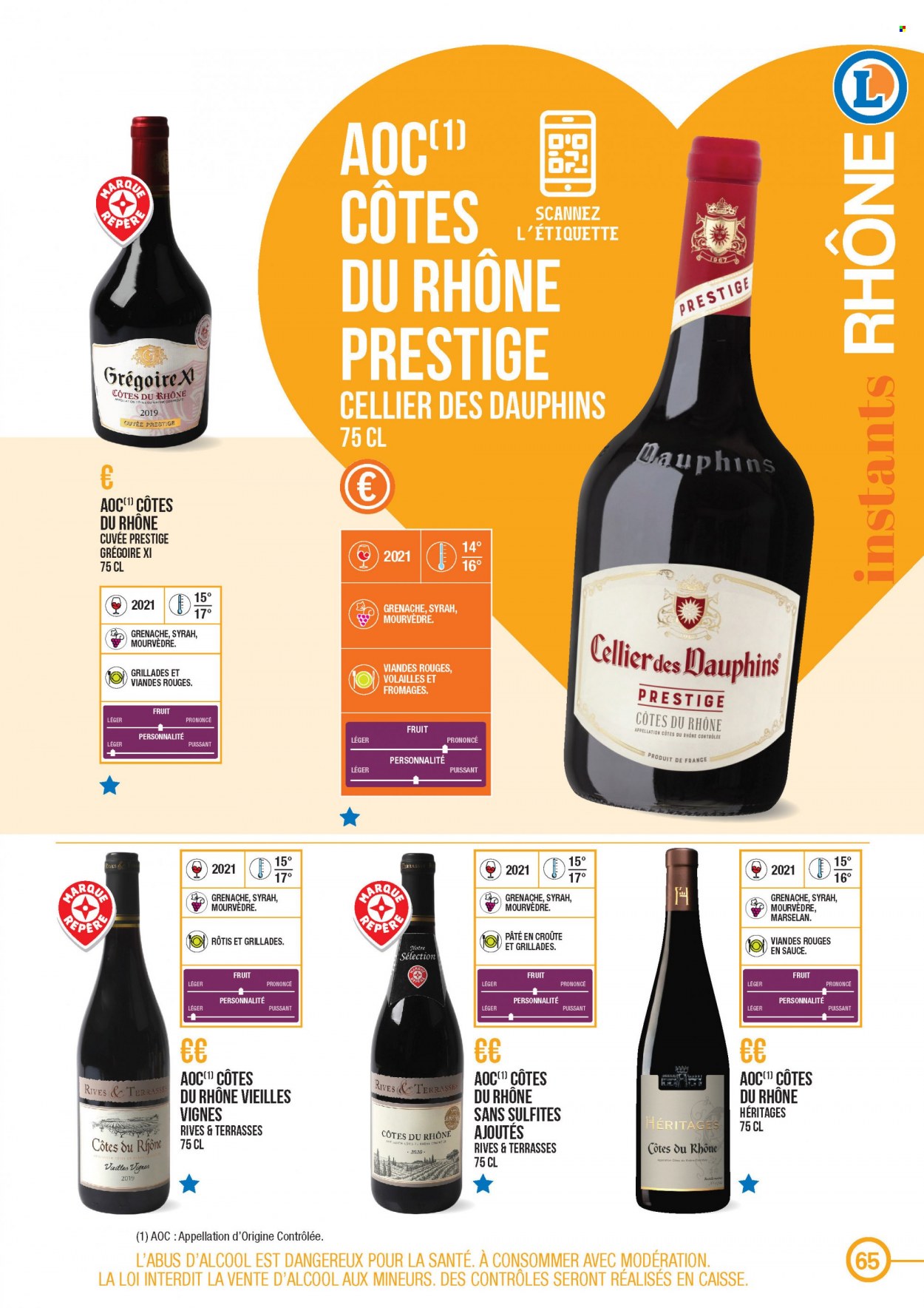 thumbnail - Catalogue E.Leclerc - 22/03/2021 - 31/12/2022 - Produits soldés - Côtes du Rhône, vin. Page 65.