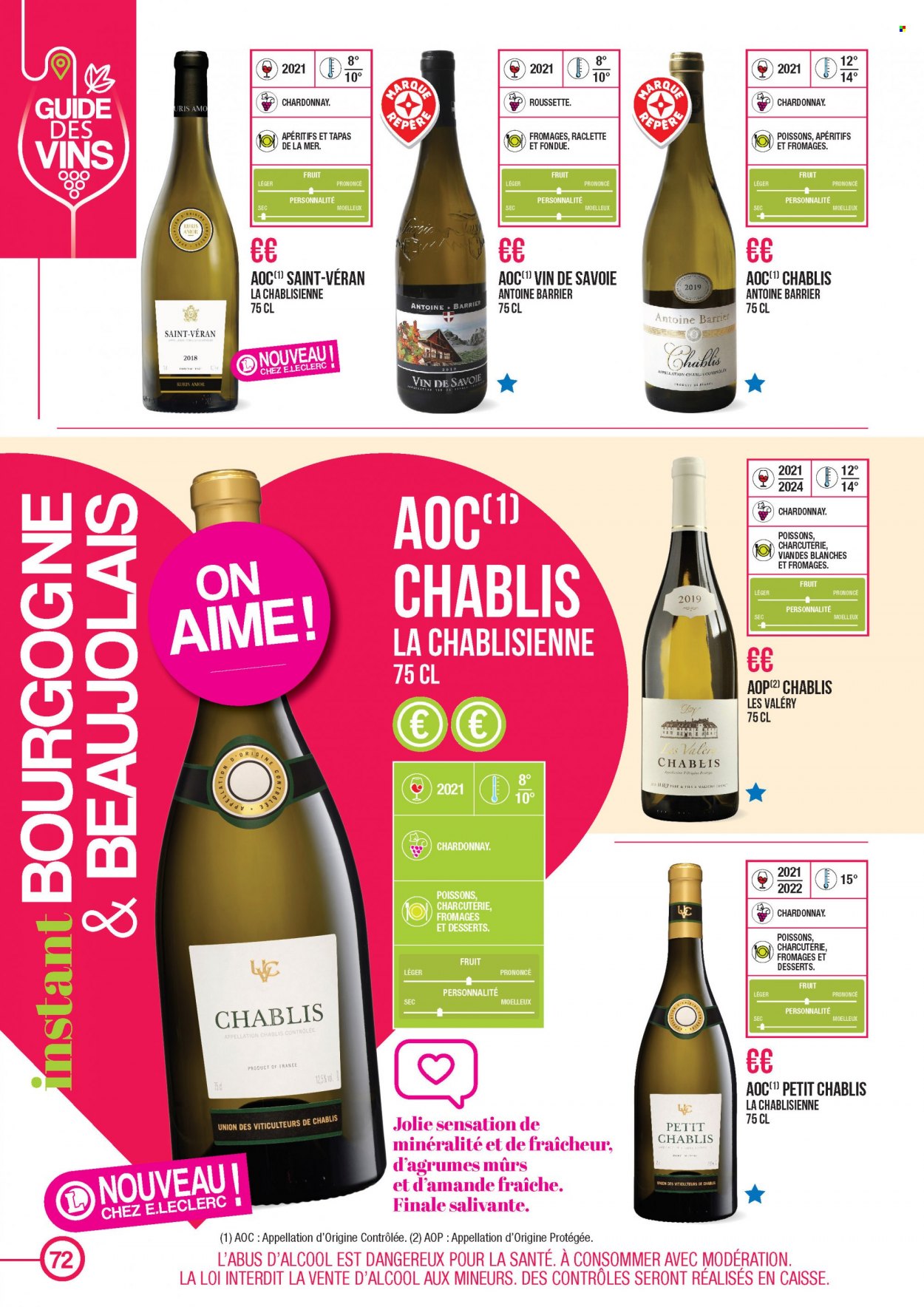thumbnail - Catalogue E.Leclerc - 22/03/2021 - 31/12/2022 - Produits soldés - La Raclette, Beaujolais, vin blanc. Page 72.
