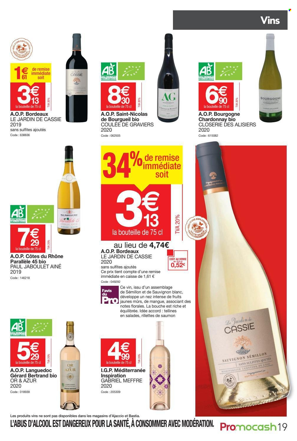 thumbnail - Catalogue Promocash - 14/10/2021 - 23/10/2021 - Produits soldés - rillettes, Bordeaux, Côtes du Rhône, vin blanc, vin rouge, Sauvignon Blanc, Cabernet Sauvignon, verre. Page 19.