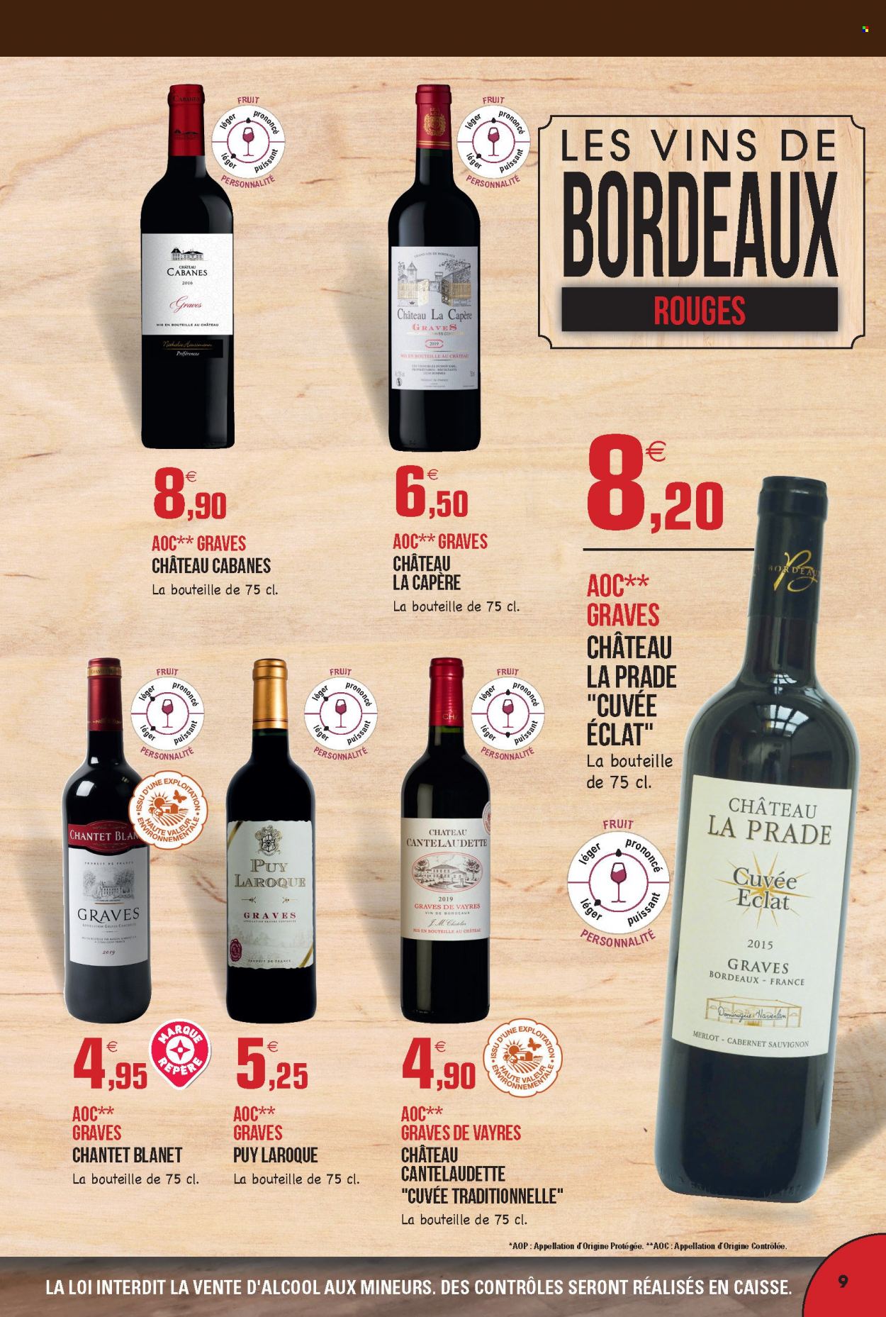 thumbnail - Catalogue E.Leclerc - 30/08/2021 - 31/12/2022 - Produits soldés - Bordeaux, vin blanc, vin rouge, Cabernet Sauvignon. Page 9.
