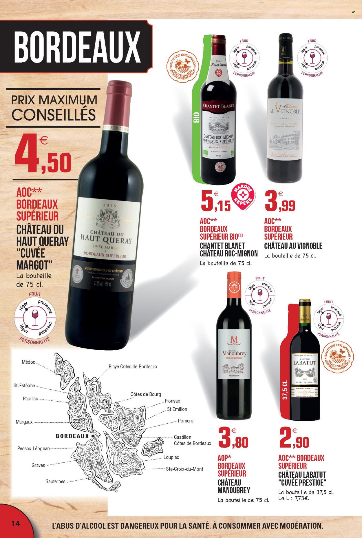 thumbnail - Catalogue E.Leclerc - 30/08/2021 - 31/12/2022 - Produits soldés - Bordeaux, vin blanc, vin rouge, Sauternes, vin. Page 14.