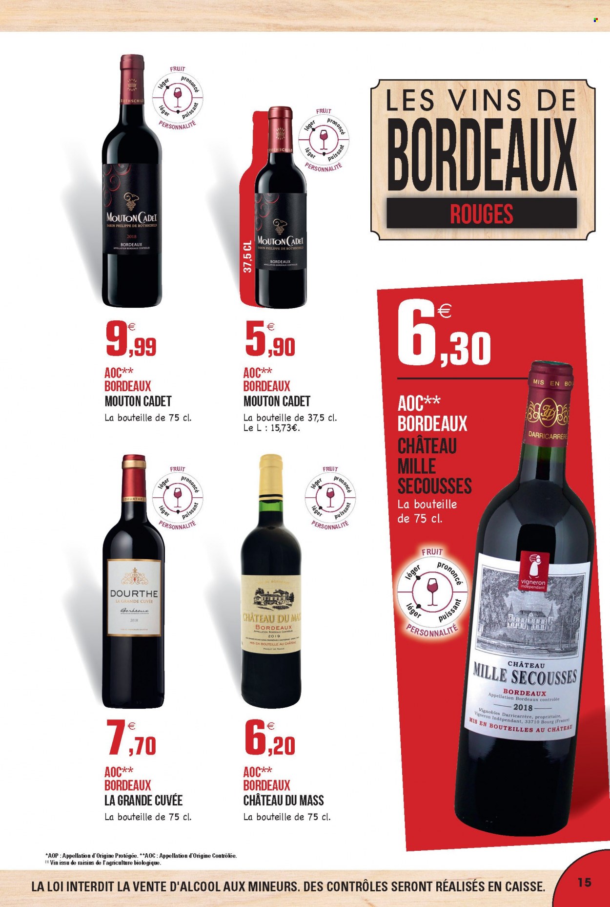 thumbnail - Catalogue E.Leclerc - 30/08/2021 - 31/12/2022 - Produits soldés - Bordeaux, vin rouge. Page 15.