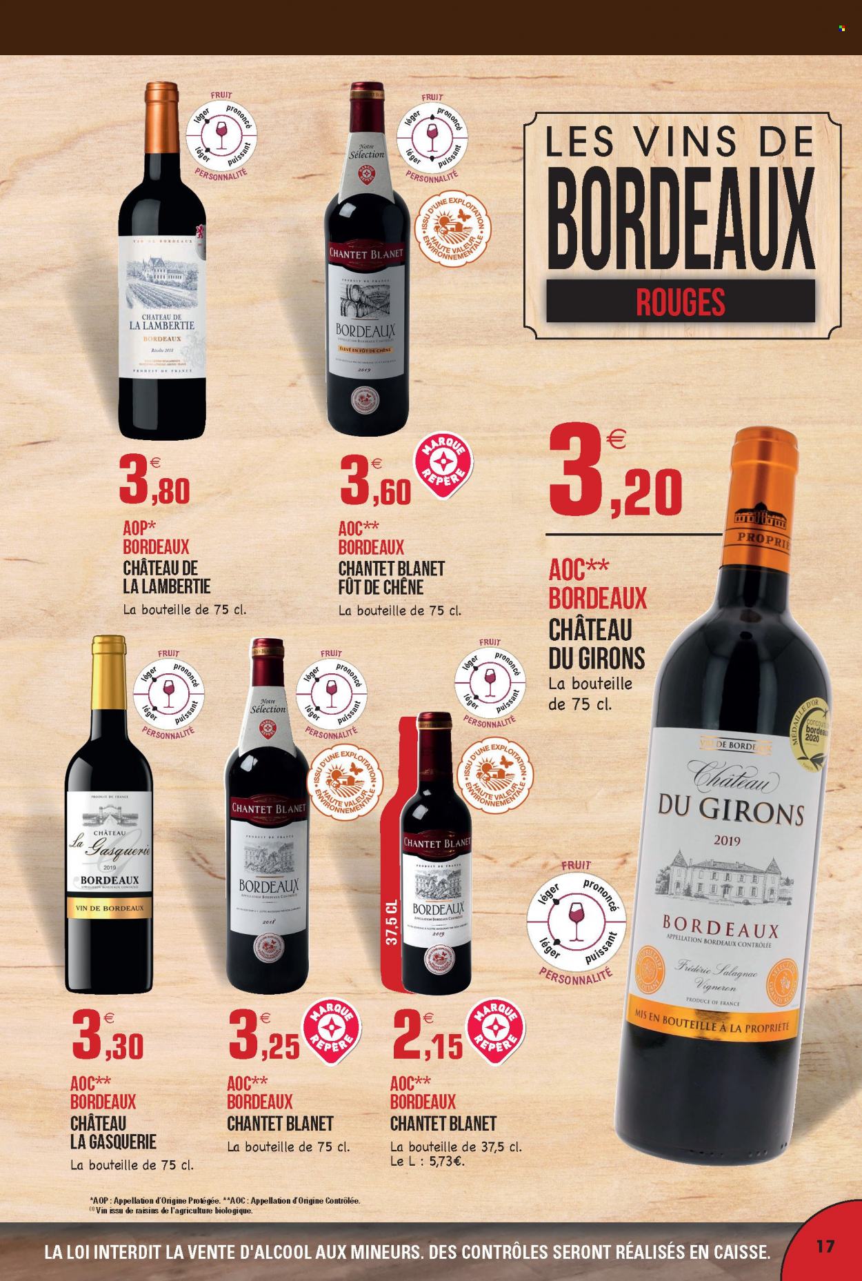 thumbnail - Catalogue E.Leclerc - 30/08/2021 - 31/12/2022 - Produits soldés - Bordeaux, vin rouge. Page 17.