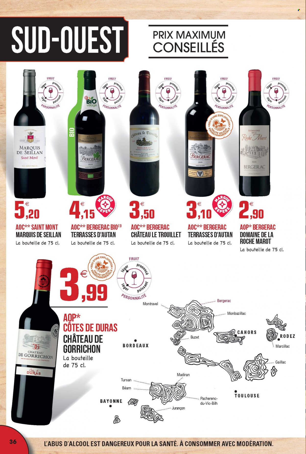 thumbnail - Catalogue E.Leclerc - 30/08/2021 - 31/12/2022 - Produits soldés - Bordeaux, vin rouge. Page 36.