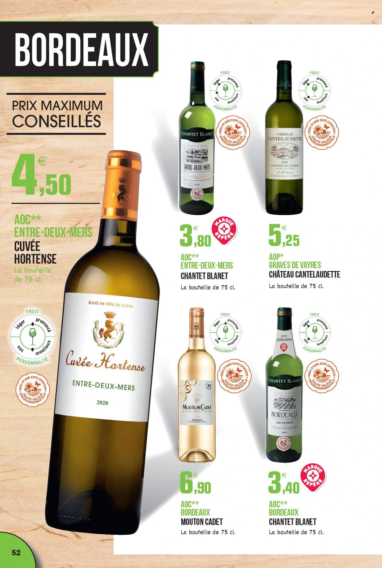 thumbnail - Catalogue E.Leclerc - 30/08/2021 - 31/12/2022 - Produits soldés - alcool, Bordeaux, vin rouge, vin, Cabernet Sauvignon. Page 52.