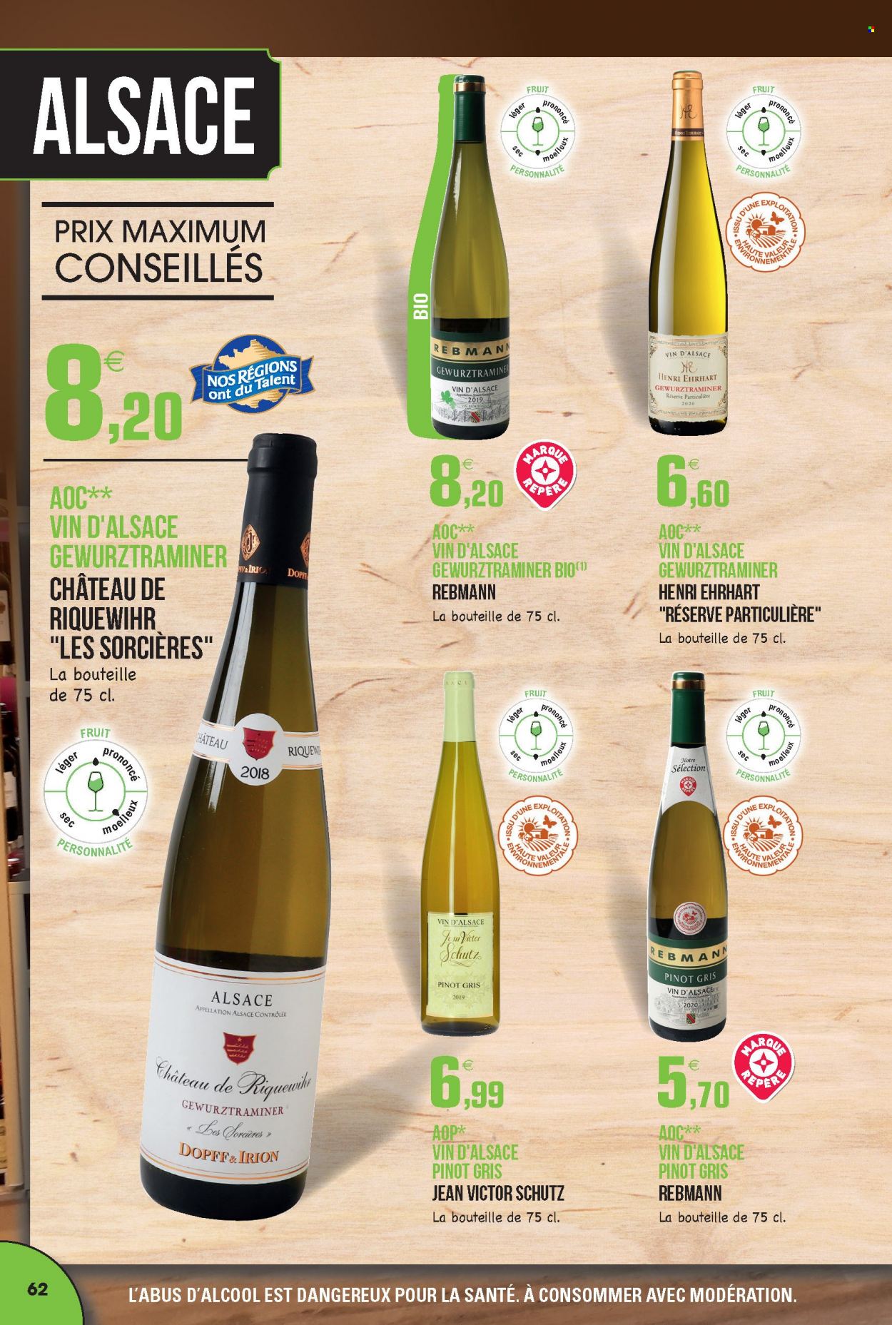 thumbnail - Catalogue E.Leclerc - 30/08/2021 - 31/12/2022 - Produits soldés - vin blanc, vin d’Alsace, Pinot Gris, vin, jeans. Page 62.