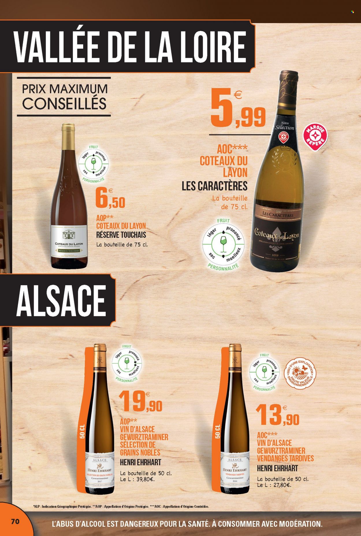 thumbnail - Catalogue E.Leclerc - 30/08/2021 - 31/12/2022 - Produits soldés - vin blanc, vin d’Alsace, vin. Page 70.