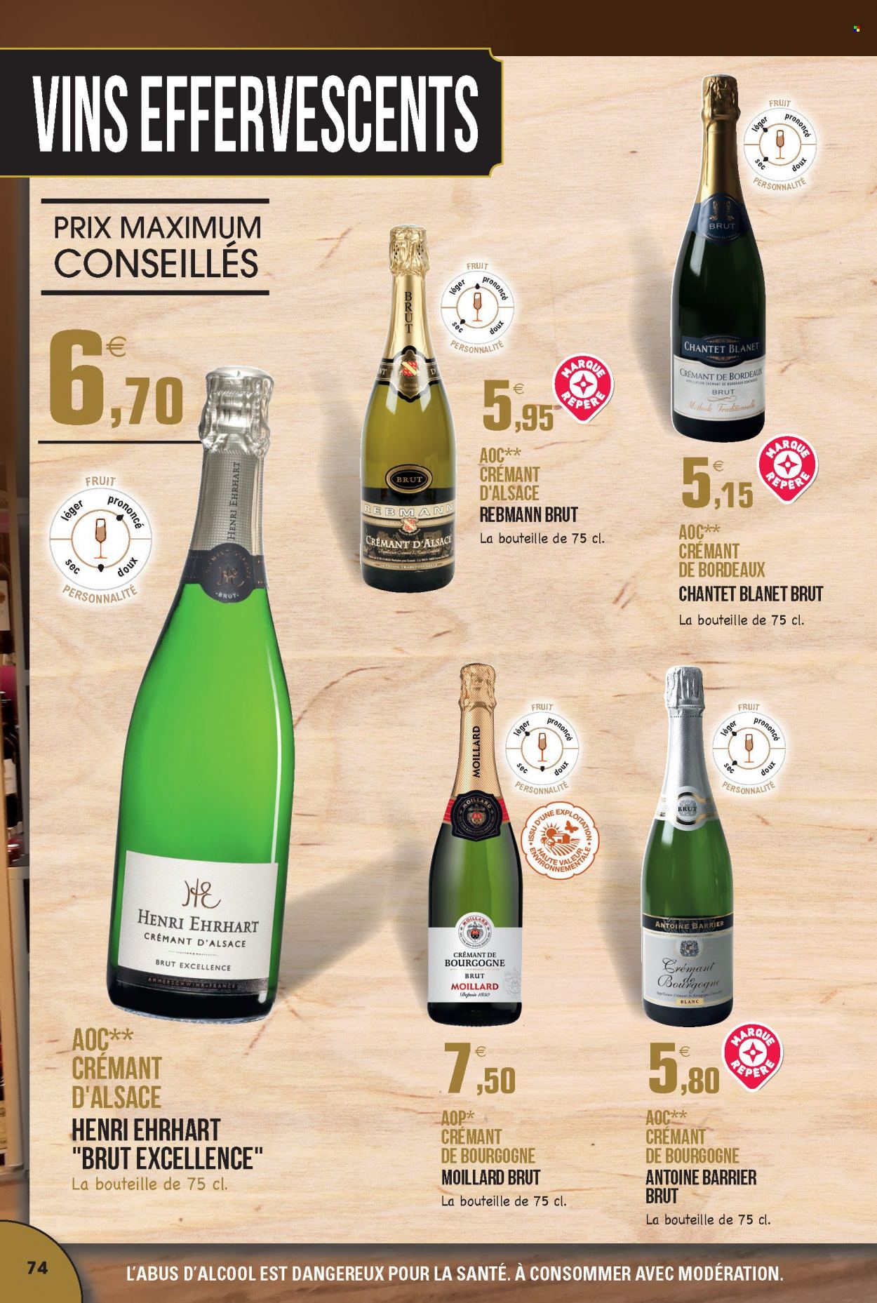 thumbnail - Catalogue E.Leclerc - 30/08/2021 - 31/12/2022 - Produits soldés - Bordeaux, Crémant d’Alsace, champagne, vin rouge, vin, Crémant de Bordeaux, Crémant de Bourgogne. Page 74.